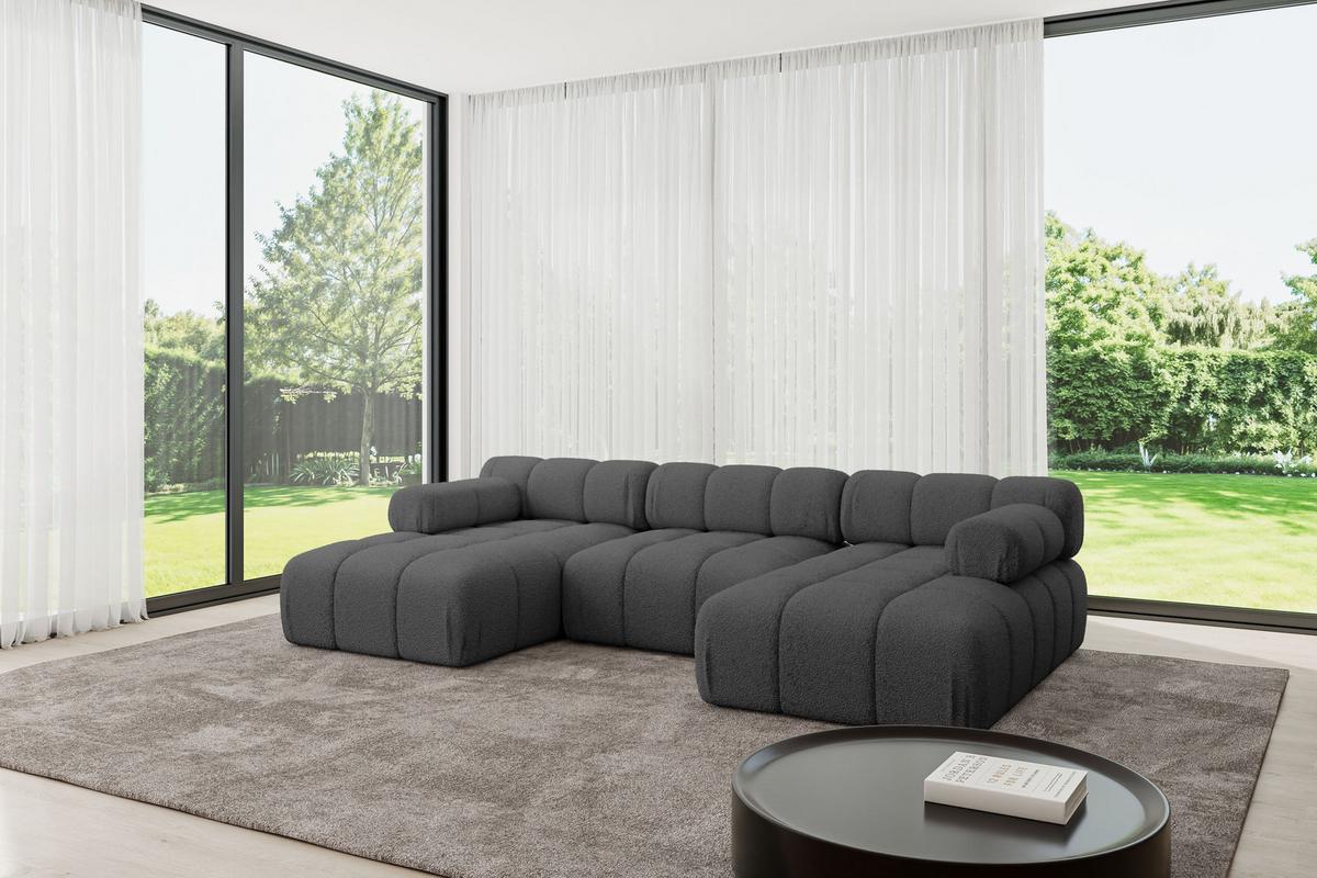 WOHNLANDSCHAFT modulares Sofa Tesso-U1 - 285x160x70 cm Grau Bouclé - Grau, Holzwerkstoff/Textil (285/70/160cm) - ALTDECOR