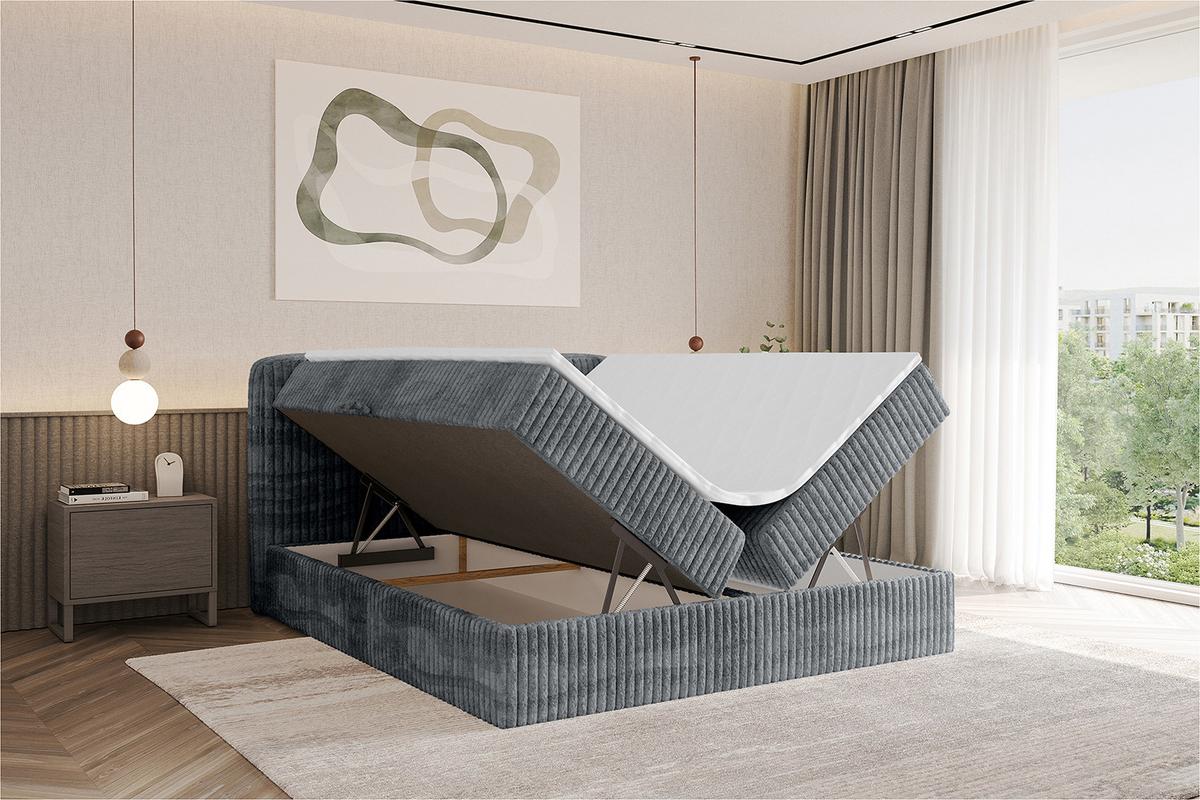 BOXBETT mit Matratze H4 - NINA - 180x200 cm - Dunkelgrau - Schieferfarben, Holzwerkstoff (180/200cm) - ALTDECOR