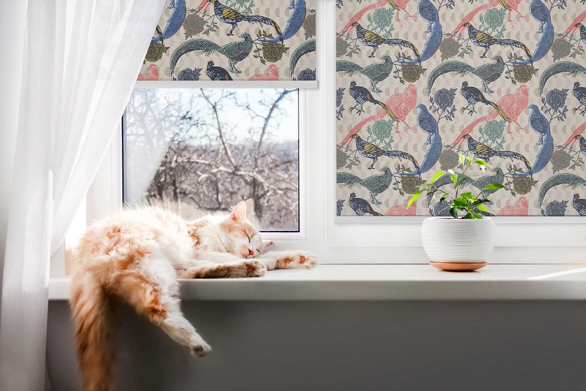 INNENROLLO - Fensterrollo - Rollo - 90x180 cm - Bunte Pfauen - Blau, Kunststoff (90/180/0.5cm) - TULUP