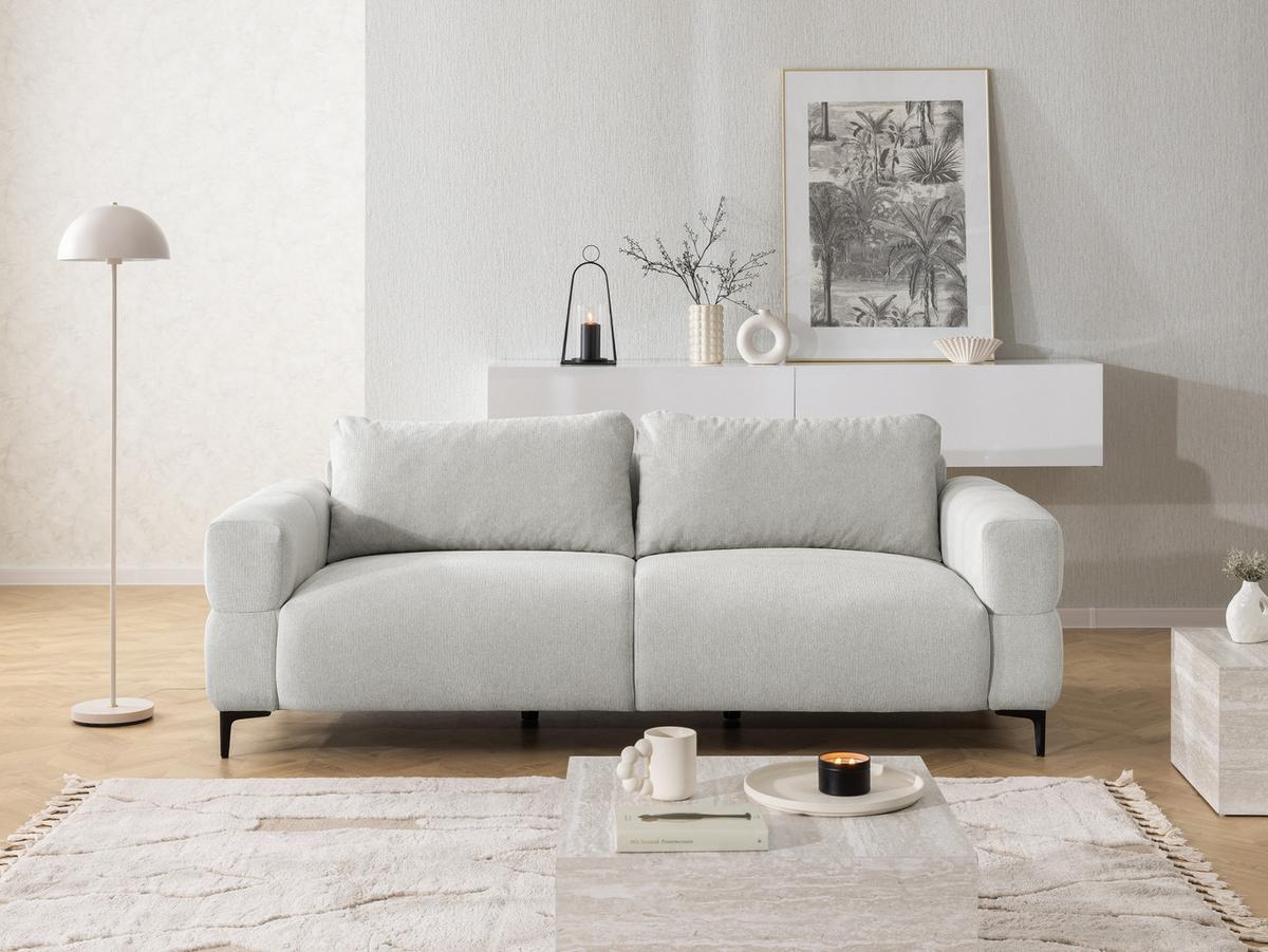 3-SITZER-SOFA Cardea in Bubble-Optik aus weichem Hellgrau Strukturstoff mit hohem Sitzkomfort - Hellgrau/Schwarz, Holz/Textil (217/80/97cm) - S-Style Möbel