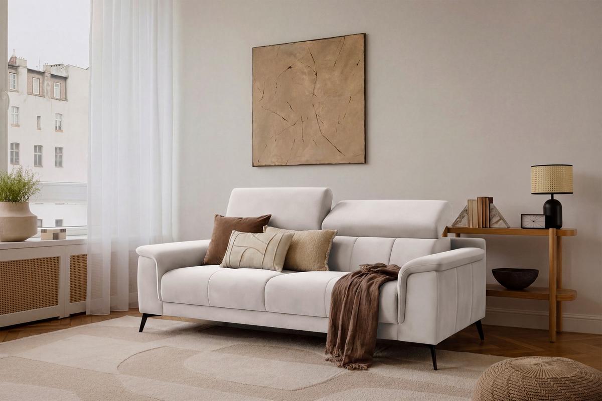 SOFA FIERO 3-Sitzer, Beiger Veloursstoff - Beige/Schwarz, Holz/Textil (212/82/103cm) - Courtois Laville