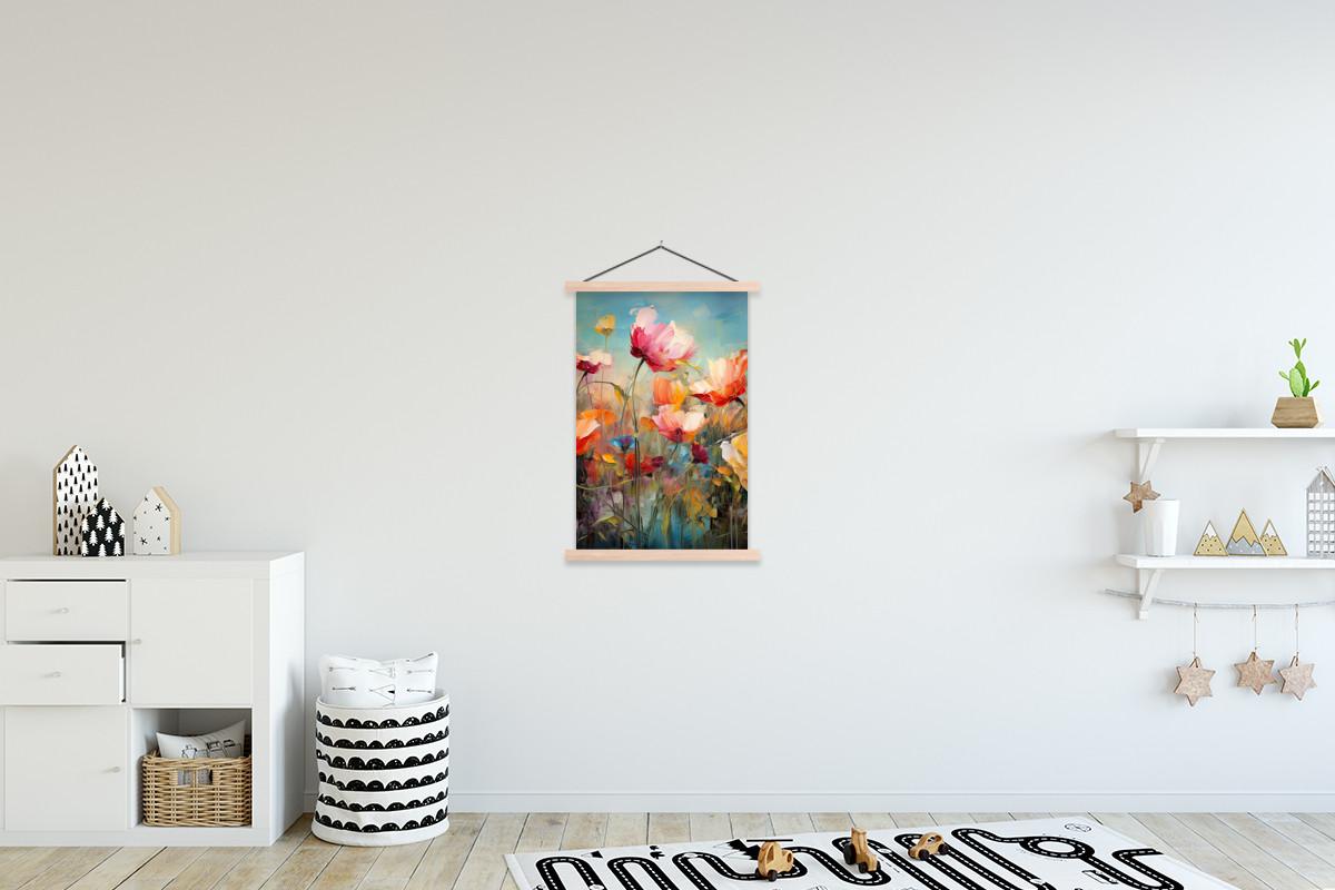 POSTER MIT MAGNETLEISTEN Blumen - Aquarell - Kunst - Botanisch - Natur Wandbild Schlafzimmer 60x90 cm - Orange, Textil (60/90/0.15cm) - MuchoWow