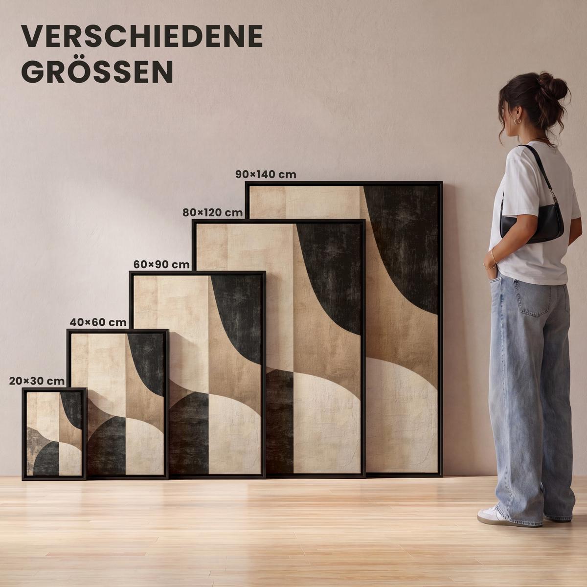 LEINWAND Bilder mit Rahmen - Abstrakt - Flugzeuge - Schwarz - Rund - 60x90 - Beige, Textil (60/90cm) - MuchoWow