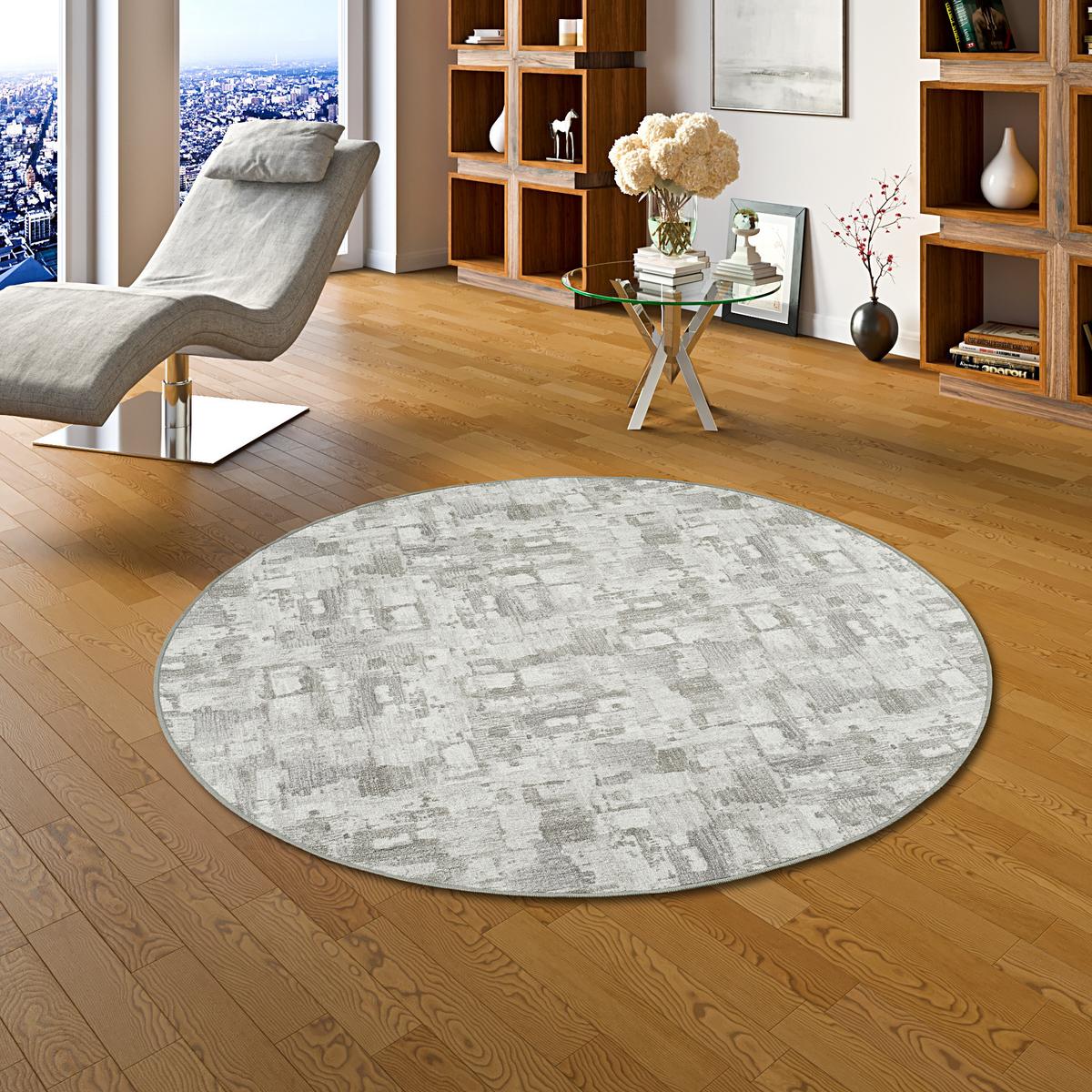 FEINSCHLINGEN VELOUR TEPPICH STRONG TREND RUND - Hellgrau, Textil (100/100cm) - Snapstyle