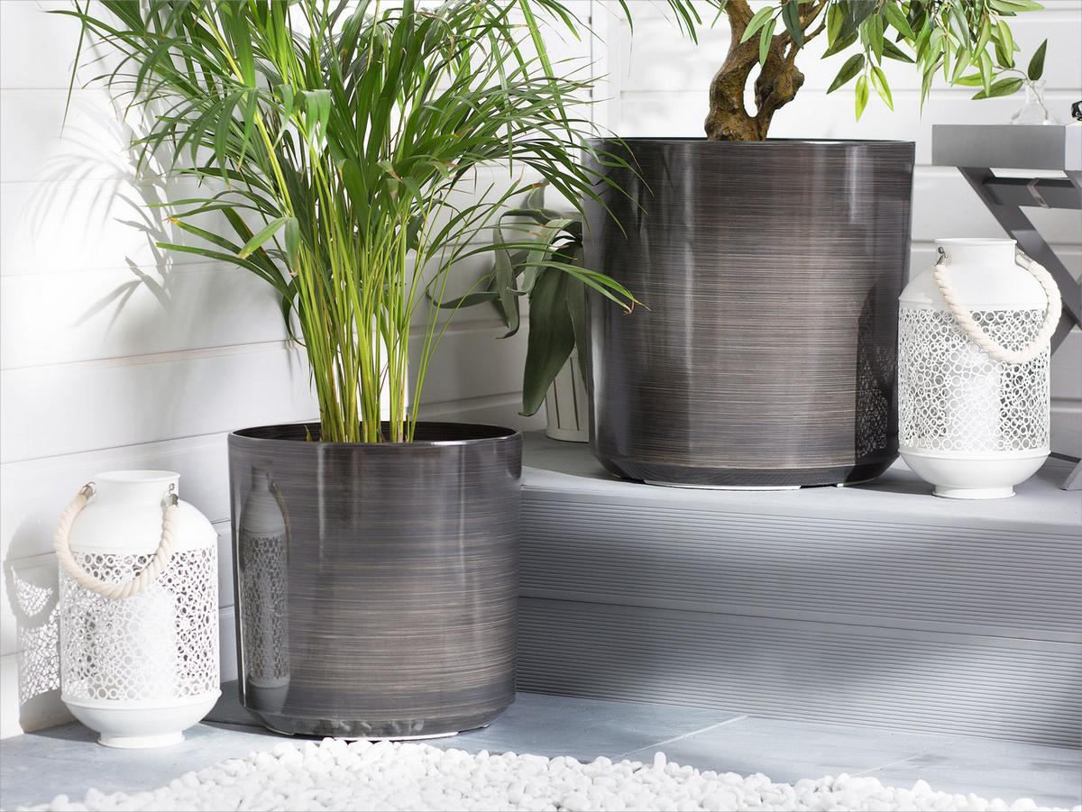 BLUMENTOPF dunkelgrau rund 35/35/35 cm Vagia - Dunkelgrau, Naturmaterialien (35cm) - Beliani