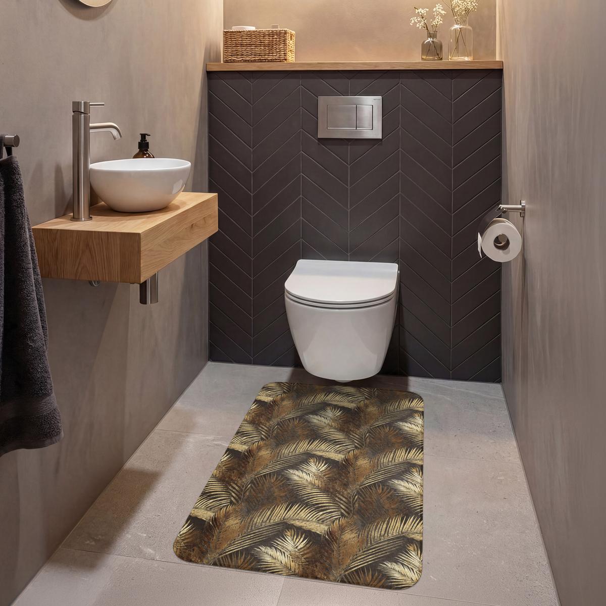 WC-VORLEGER Tropisch - Blätter - Gold Toilettenvorleger 60x90 cm - Goldfarben, Textil (60/1cm) - OnlyWow