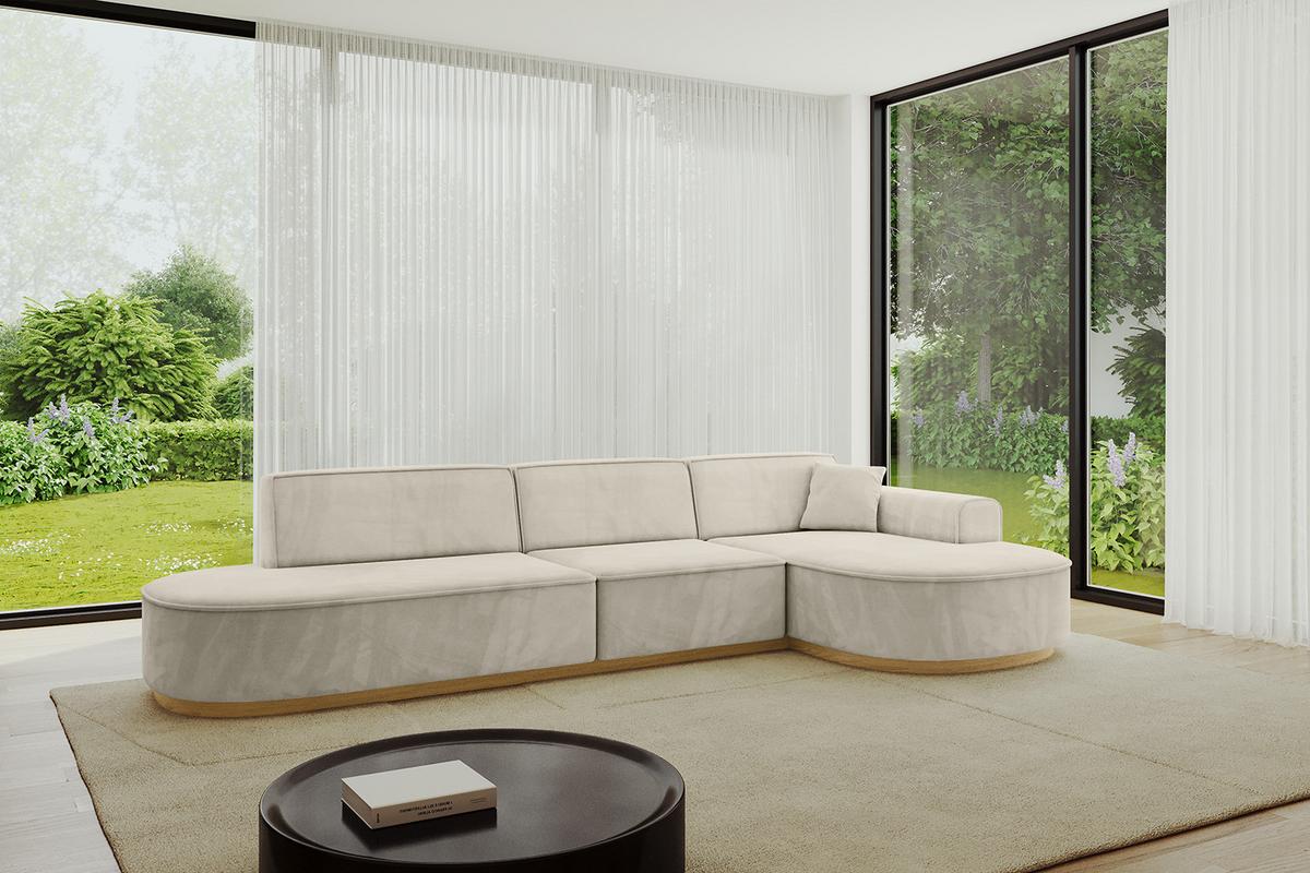 ECKSOFA Ottomane Rechts MARI-L2-v2 - 328x171x83 cm Ecru Velours - Ecru, Holzwerkstoff/Textil (171/328cm) - ALTDECOR