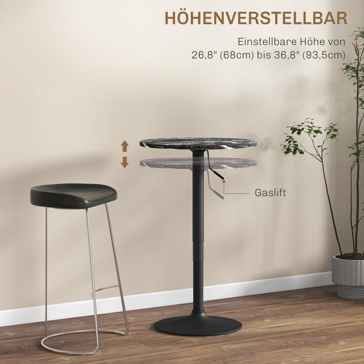 BARTISCH Stehtisch Runder Esstisch für 2 Personen, Schwarz, Ø60 x 68-93,5cm - Schwarz, Holzwerkstoff (60/60/93.5cm) - HOMCOM