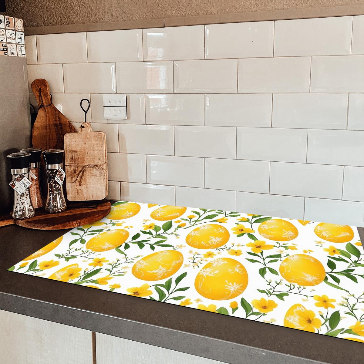 HERDABDECKPLATTE Blumen - Ostereier - Gelb Induktionsmatte 83x51 cm - Gelb, Kunststoff (83/51.5/0.2cm) - MuchoWow