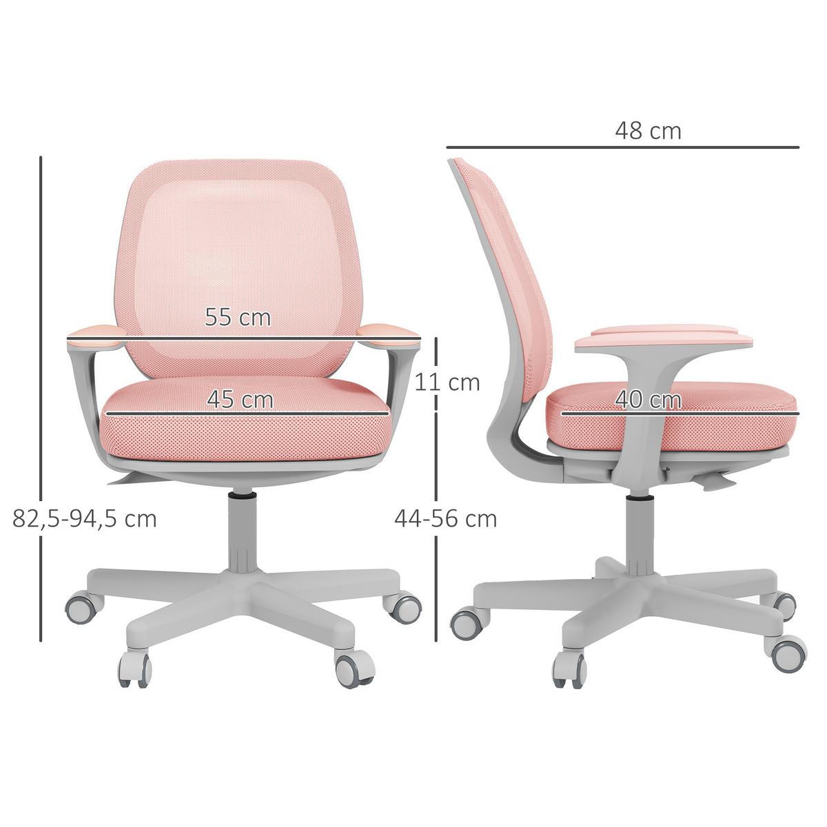 BÜROSTUHL, Ergonomisch Schreibtischstuhl mit Drehfunktion, Höhenverstellbar - Rosa/Weiß, Kunststoff/Textil (48/94.5/55cm) - Vinsetto