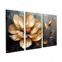 LEINWANDBILD 3er Set Blume - Gold - Abstrakt - Farbe 120x80 cm - Creme, Textil (120/80cm) - MuchoWow