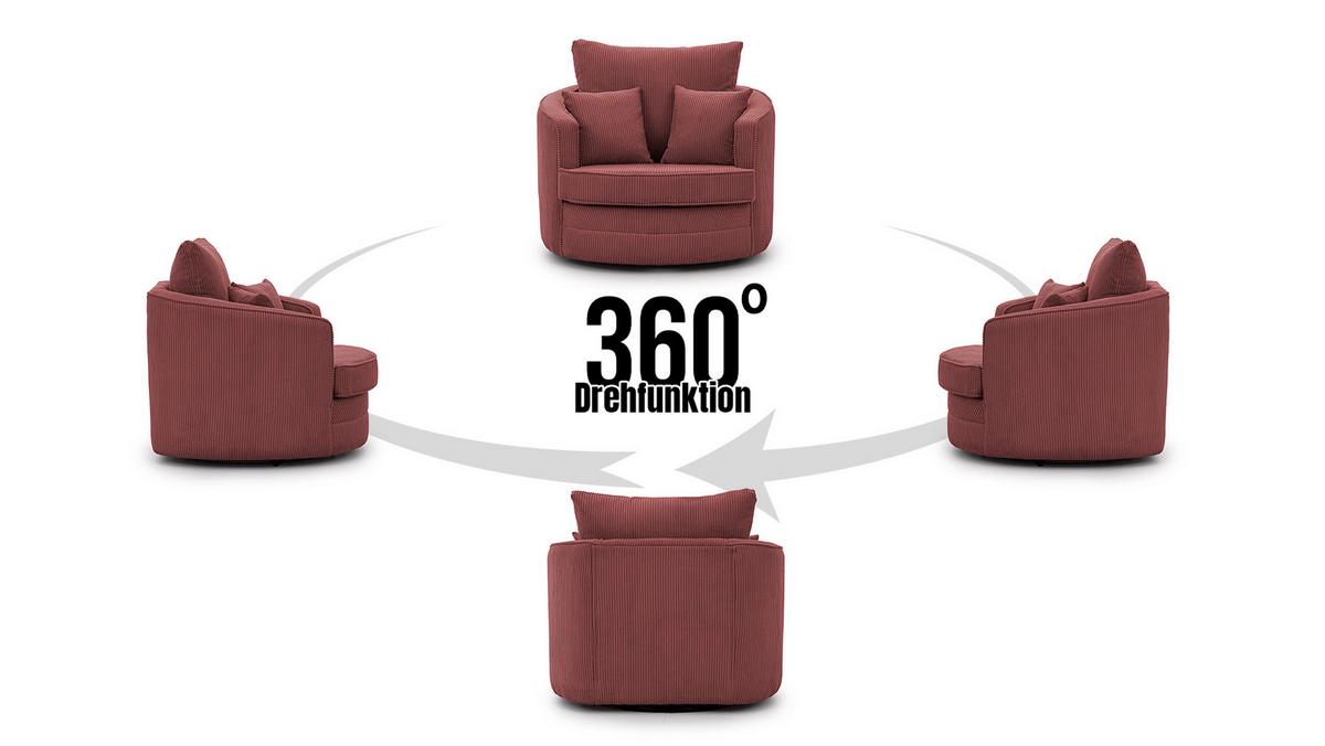 DREHSESSEL Ted aus Terrakotta Cord-Stoff - Terracotta/Schwarz, Holz/Textil (107/94/100cm) - S-Style Möbel
