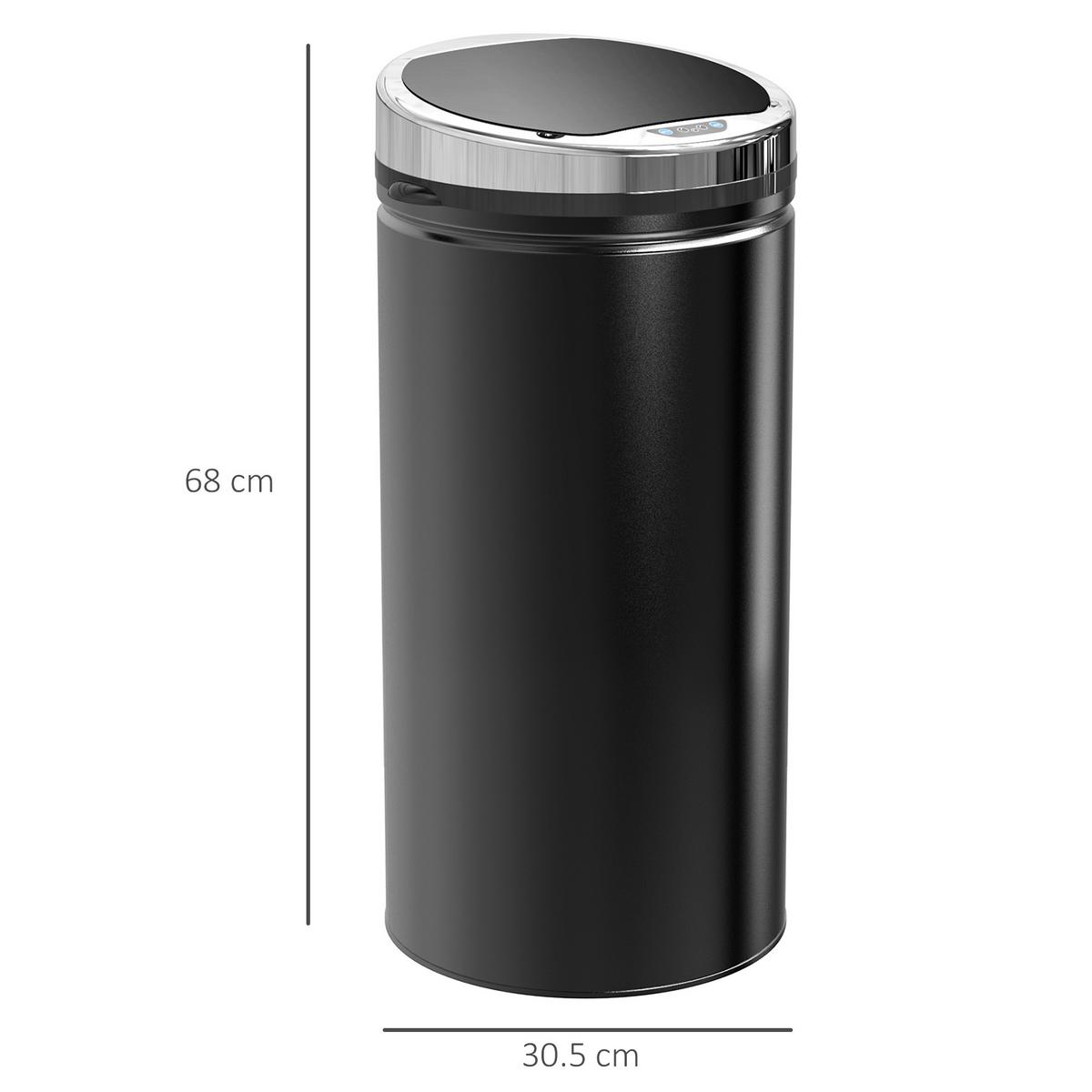 SENSOR-MÜLLEIMER 42L, Elektrisch Automatischer Abfalleimer mit Deckel, Rostfrei - Schwarz, Metall (30.5/68/30.5cm) - HOMCOM