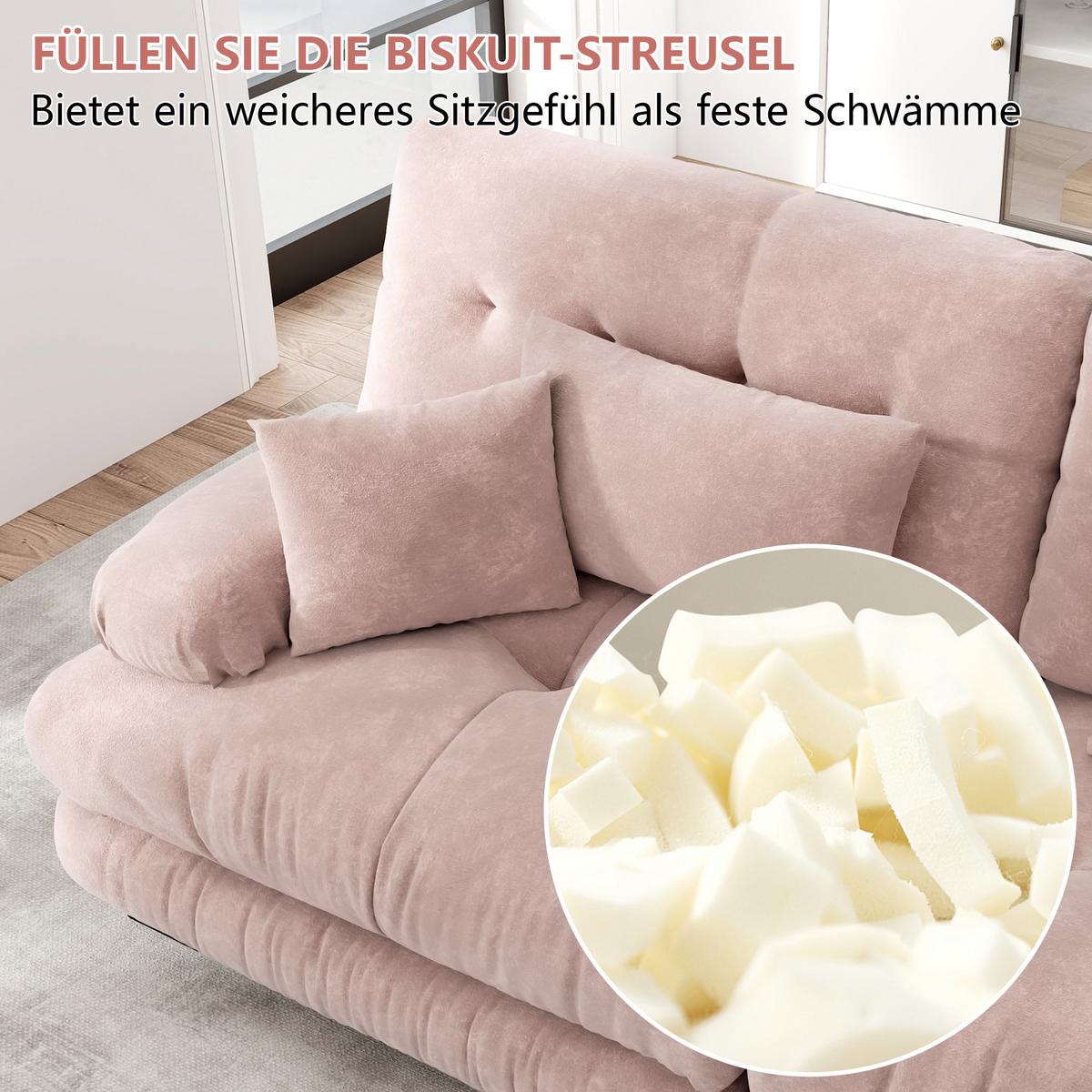 2-SITZER SOFA chenille rosa mit 4 kissen & modularem design - Pink, Textil (220/81/77cm) - Urban Meuble
