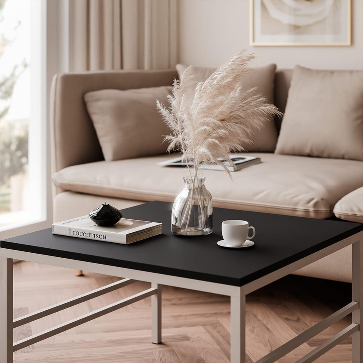 COUCHTISCH FORMA 60/60 cm Quadrat, Kaschmir / Schwarz matt - Kaschmir/Schwarz, Metall (60/60/40cm) - Idohome
