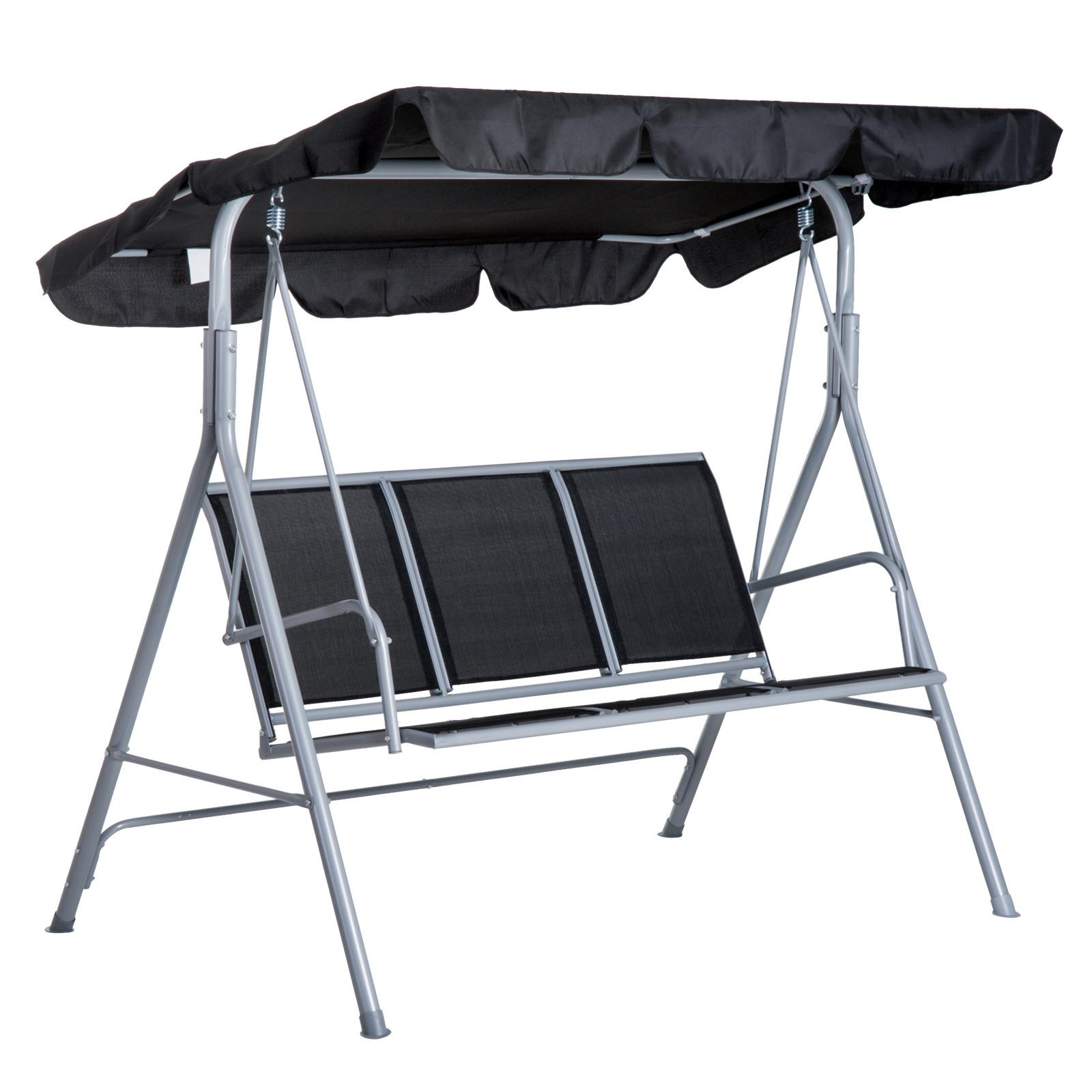 HOLLYWOODSCHAUKEL, mit Dach, Metall, Schwarz+Silber, 171 x 108 x 154 cm - Schwarz, Metall (108/154/171cm) - Outsunny