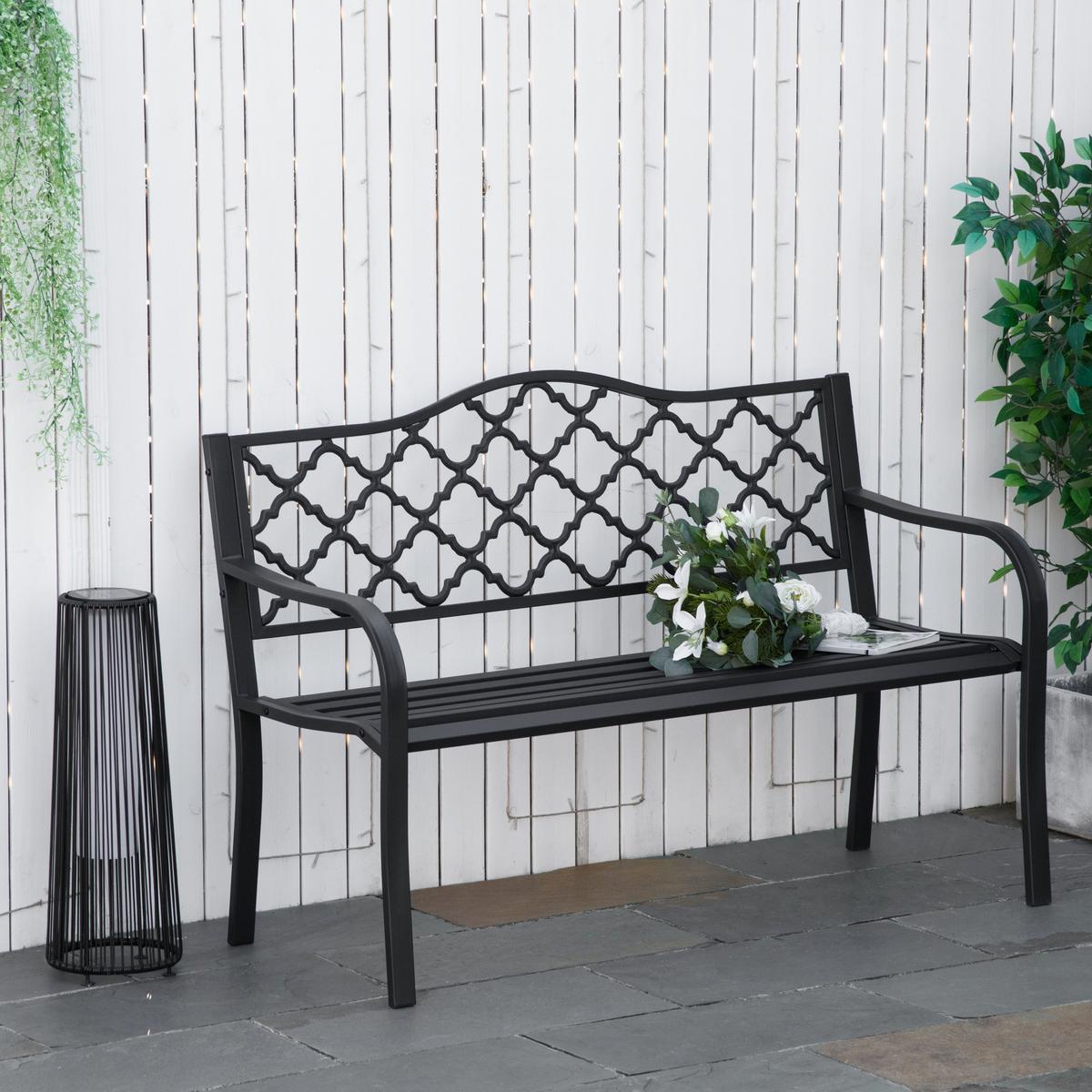 GARTENBANK, 2-Sitzer, bis 240 kg, 128 x 58,5 x 89 cm, Gusseisen, Schwarz - Schwarz, Metall (58.5/89/128cm) - Outsunny