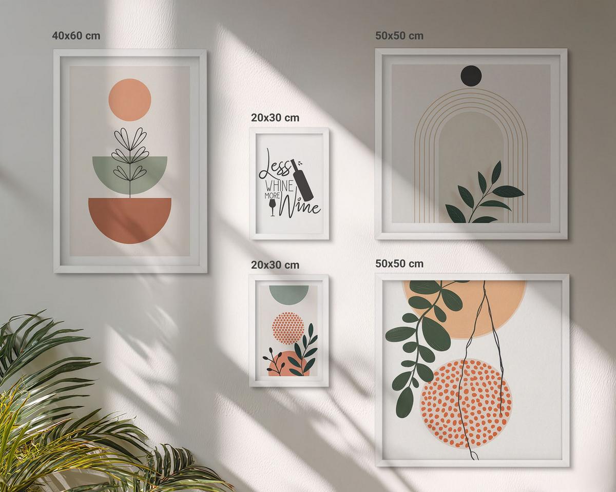 BILDER SET 5er Set - 50x50 cm & 20x30 cm & 40x60 cm Weißer Rahmen - Abstrakte Pflanzenformen - Weiß, Kunststoff (40/60cm) - TULUP