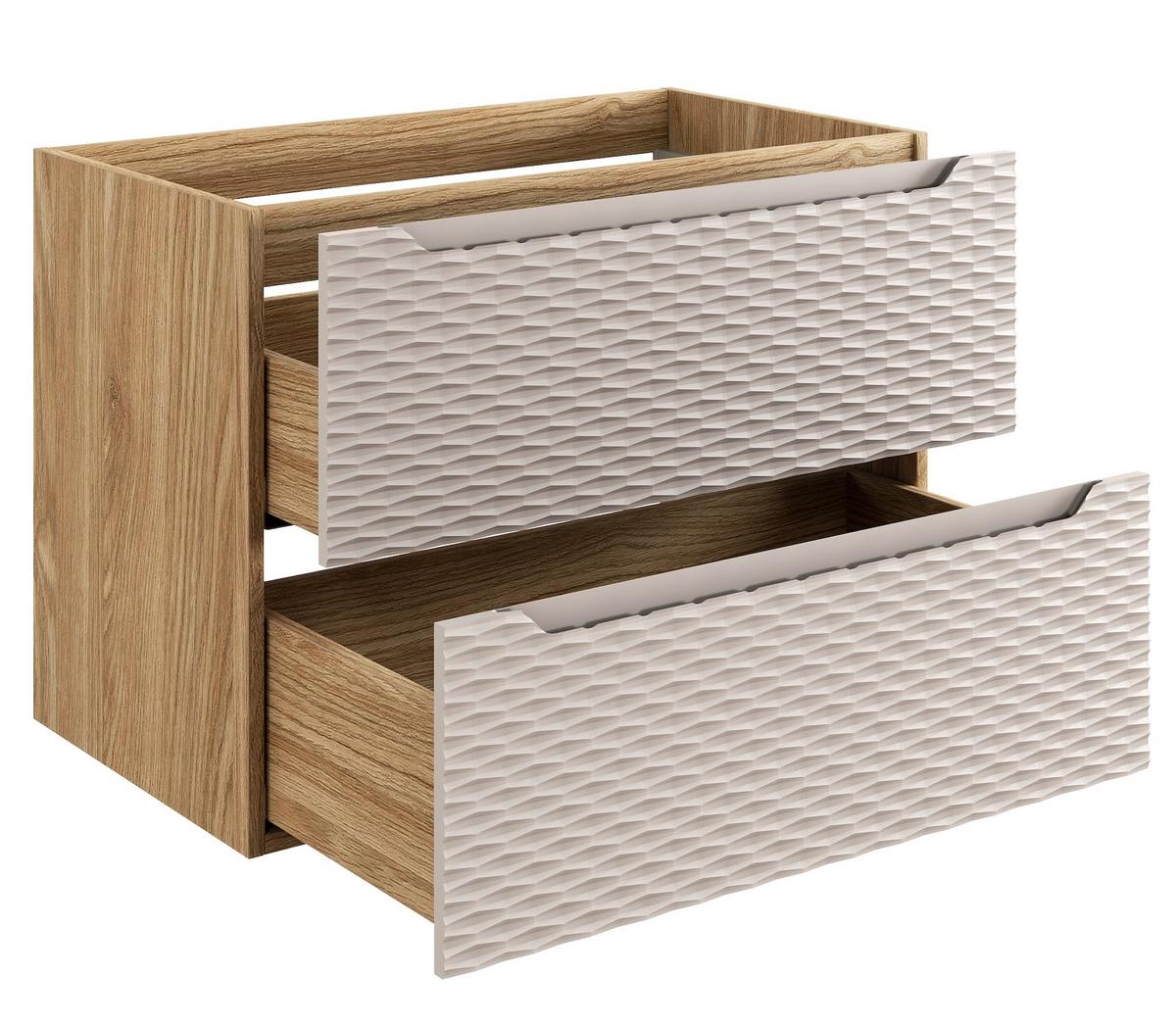 WASCHBECKENUNTERSCHRANK Ocean 2 Schubladen Cashmere mit Eiche - 80 x 46 x 59 cm - Kaschmir/Eichefarben, Holz (80/59/46cm) - Badplaats