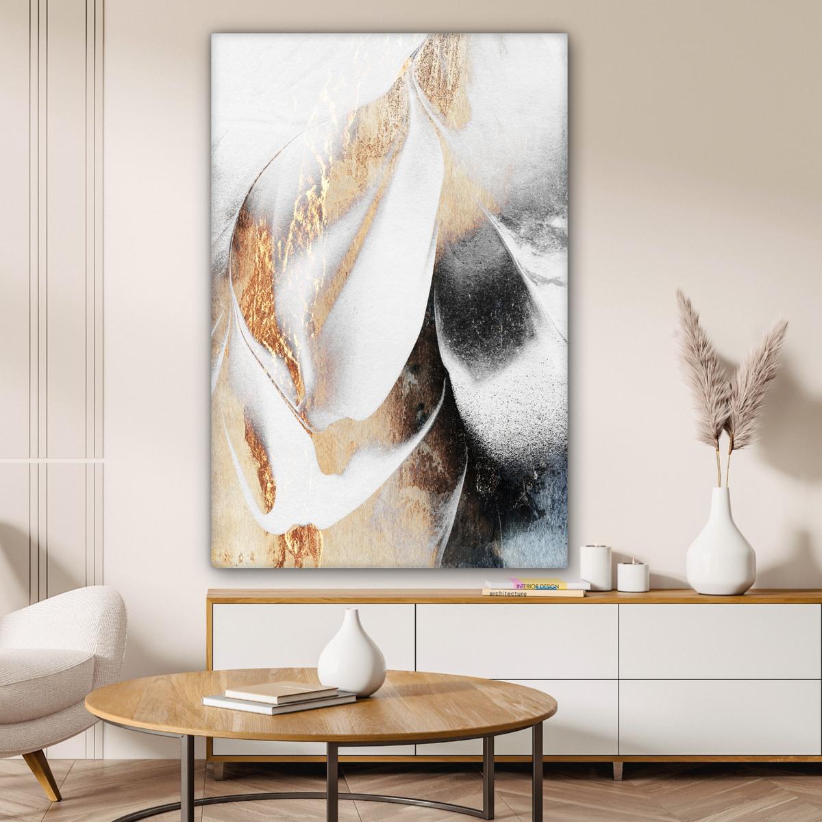 LEINWANDBILD Luxus - Abstrakt - Gold - Weiß Deko XXL 80x120 cm - Goldfarben, Textil (80/120cm) - MuchoWow
