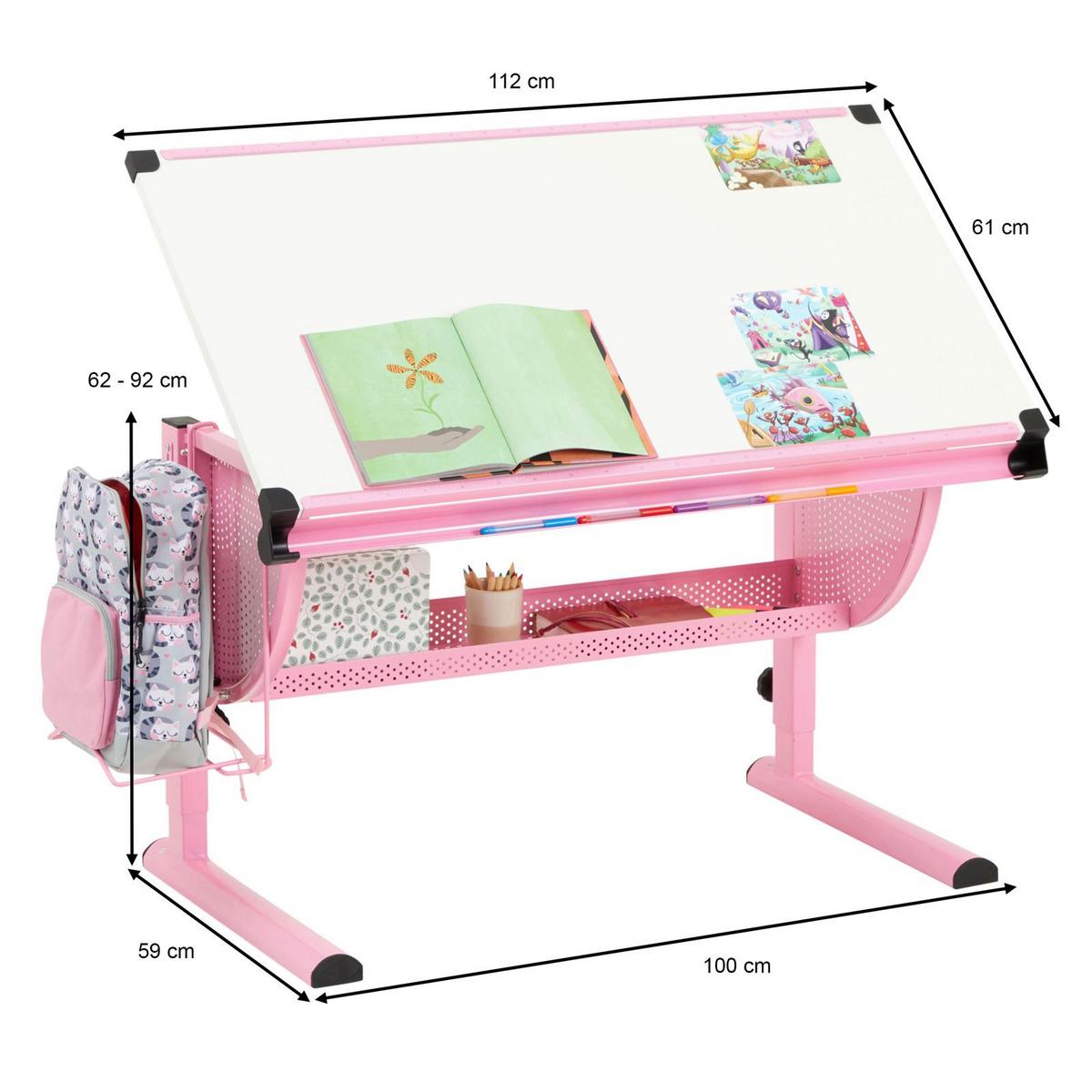 KINDERSCHREIBTISCH SARI - Weiß/Rosa, Holzwerkstoff/Metall (111/93/60cm) - CARO-Möbel