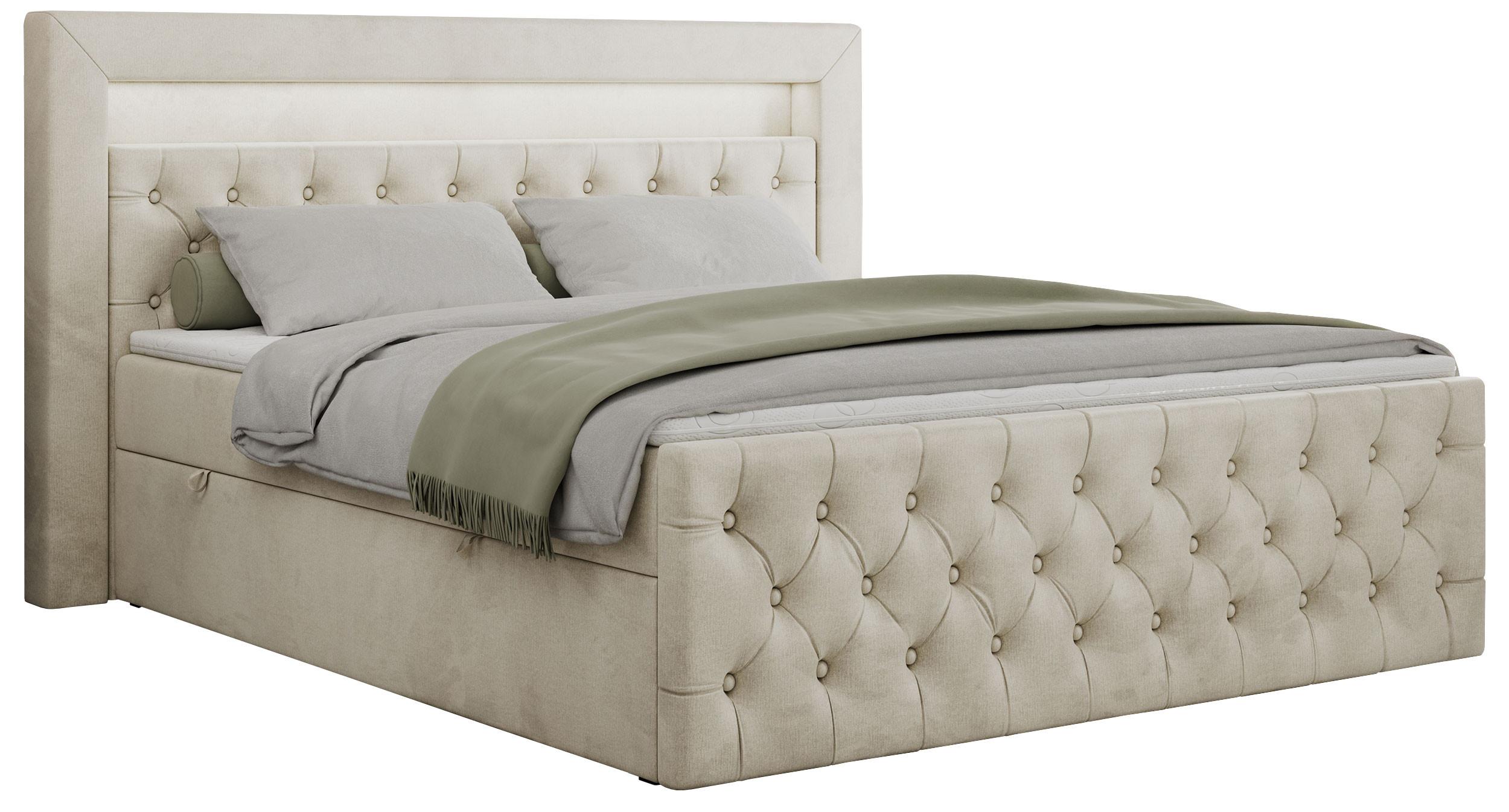 BOXBETT GOLD-9 LED 200/200 Beige Velvet - H4 - Beige, Holz/Textil (200/200cm) - MKS