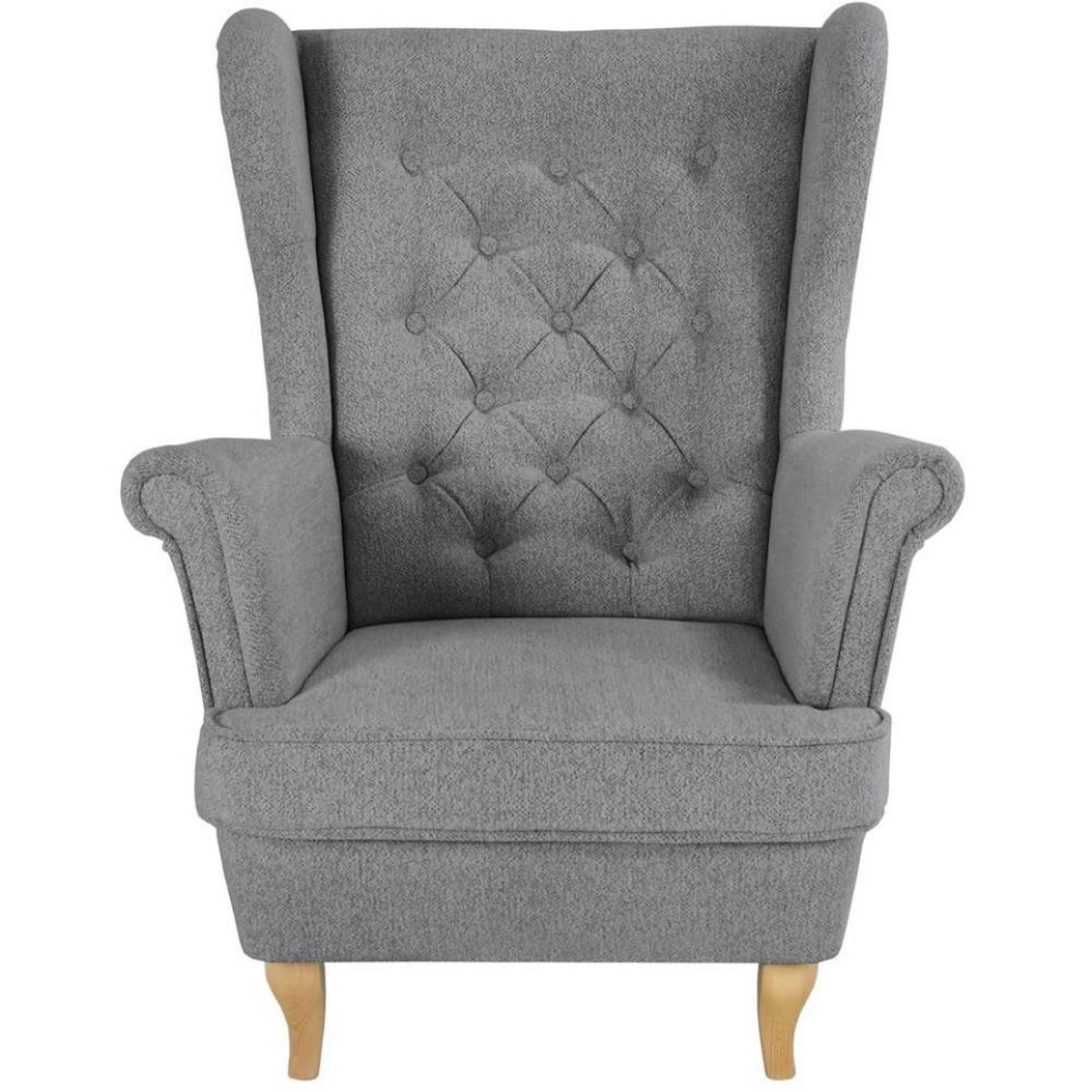 CHESTERFIELD-SESSEL Falco grau mit Buche Holzbeinen - Grau, Holz/Textil (82/102/92cm) - Beautysofa