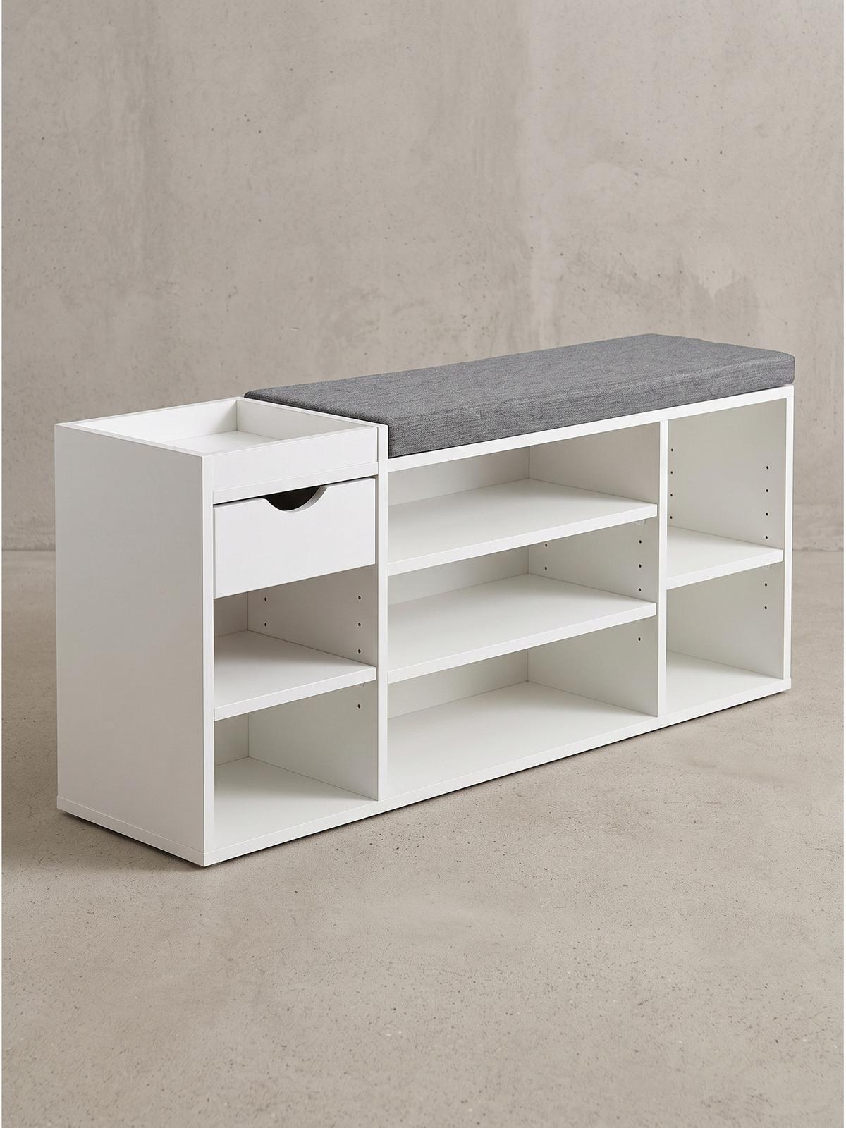 GARDEROBENBANK CARTAGENA, Stoff, Weiß, 100 x 30 x 45 cm - Weiß/Grau, Holzwerkstoff/Textil (100/45/30cm) - KADIMA DESIGN