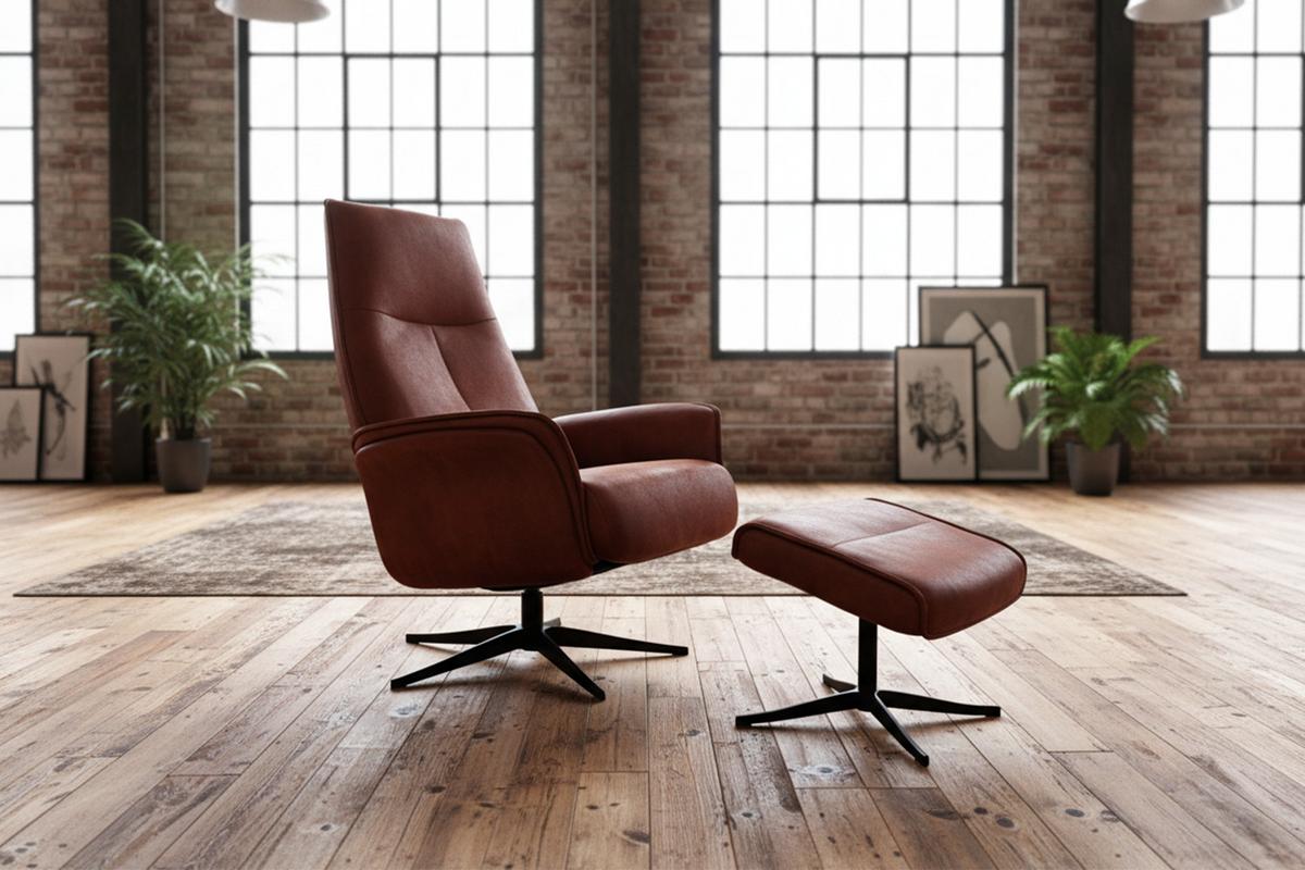 RELAXSESSEL JOSIANE Braun Lederfaserstoff Relaxfunktion - Schwarz/Braun, Leder/Metall (78/107/87cm) - KAWOLA