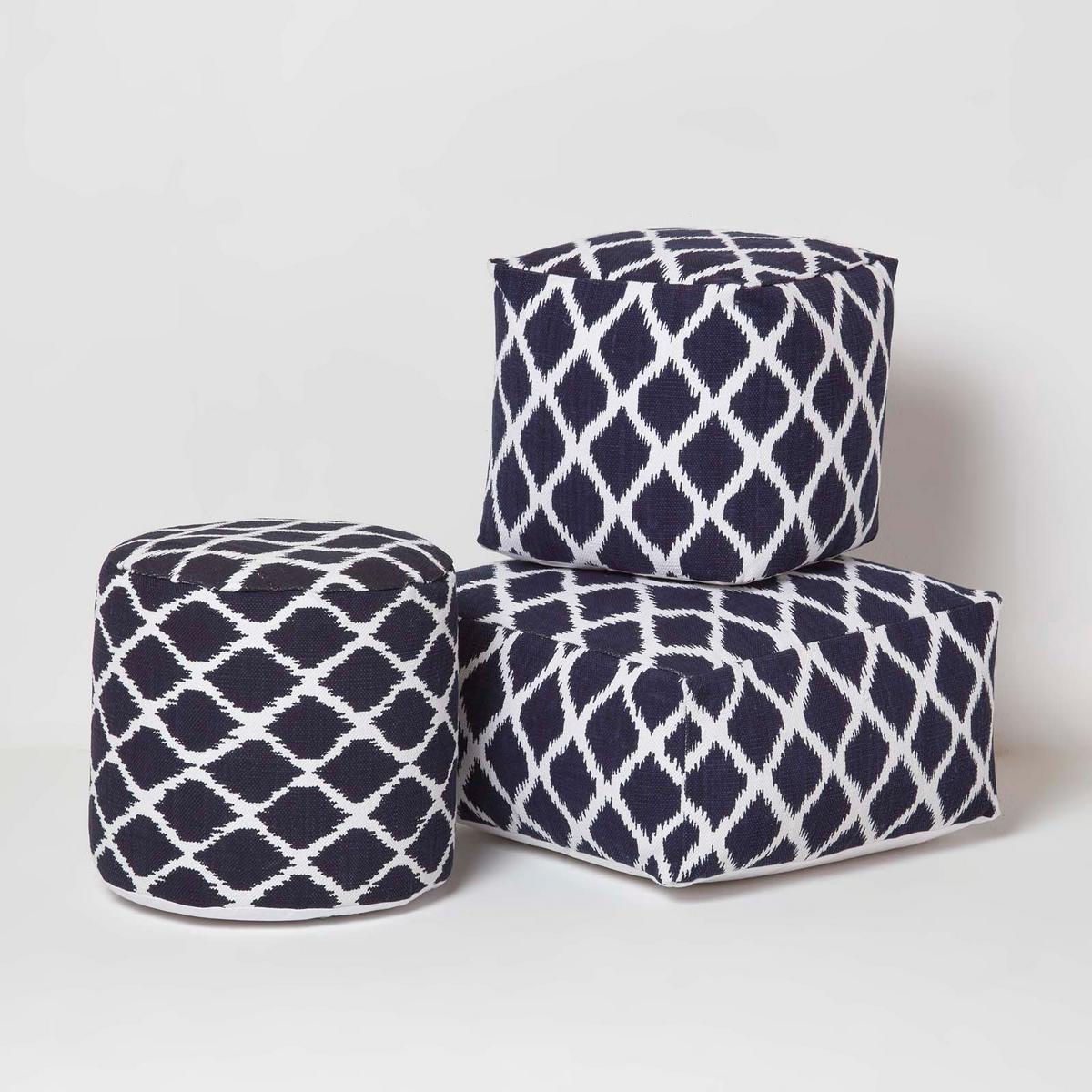 SITZWÜRFEL Ikat-Muster blau-weiß, 40/40/40 cm - Blau, Textil (40/40/40cm) - Homescapes