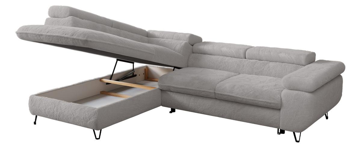 ECKSOFA PEDRO L Hellgrau Plüsch - Links Seite - Hellgrau/Schwarz, Textil/Metall (208/273cm) - MKS
