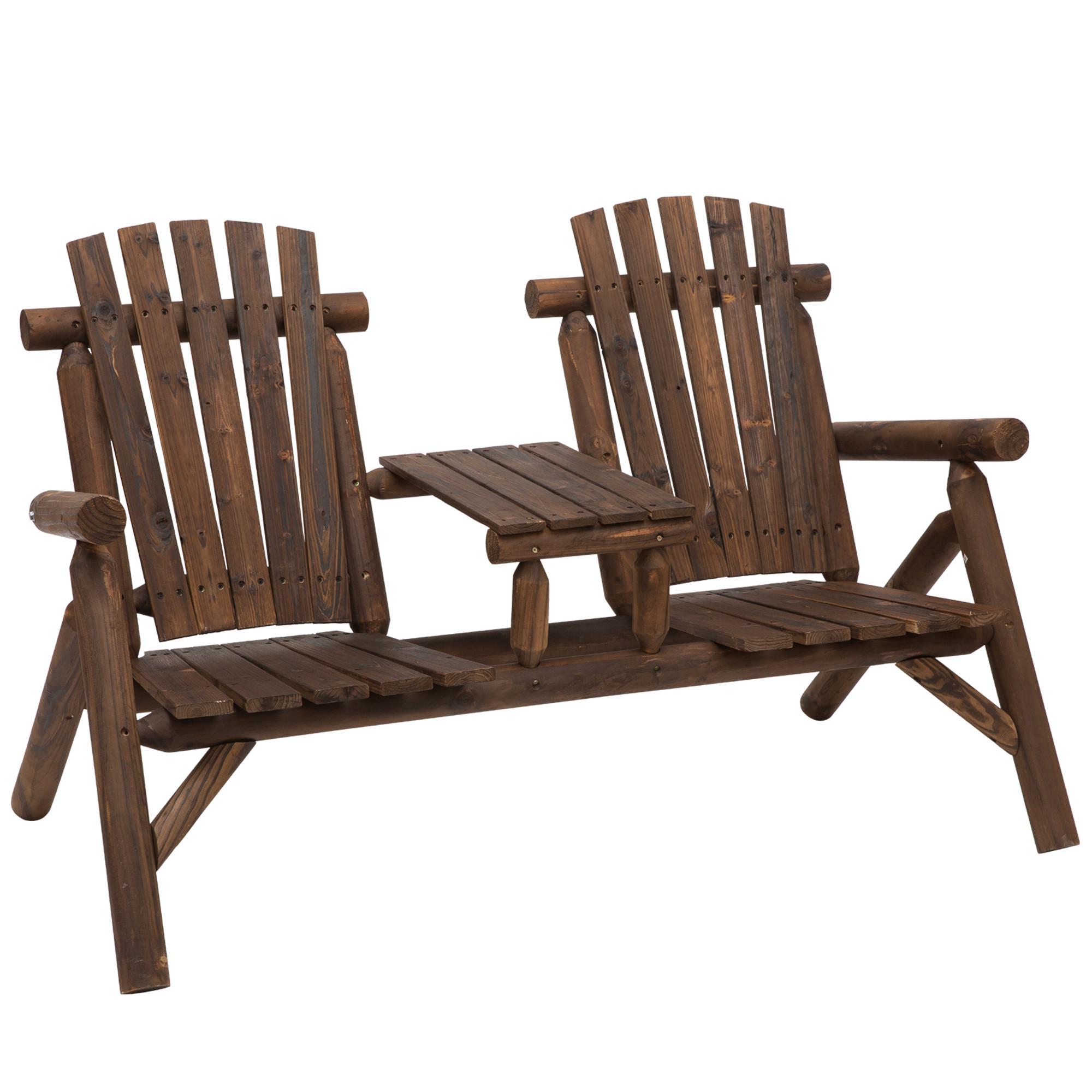 GARTENBANK mit Tisch, 157 x 88 x 103 cm, Massivholz, Braun - Braun, Holz (88/103/157cm) - Outsunny