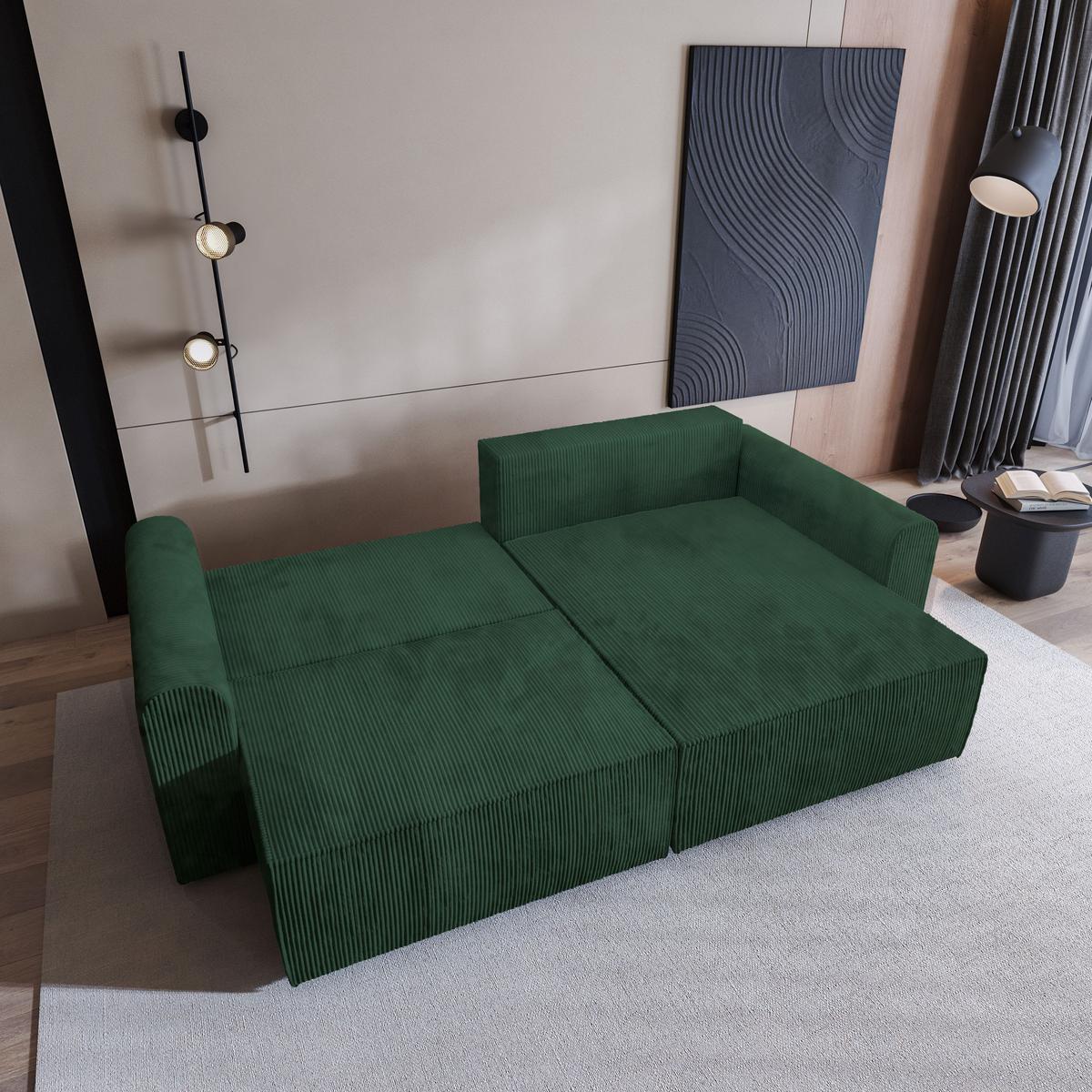 ECKSOFA FIANO P Grün Kordstoff mit Schlaffunktion - Grau/Grün, Holz/Kunststoff (245/148cm) - MASSENO