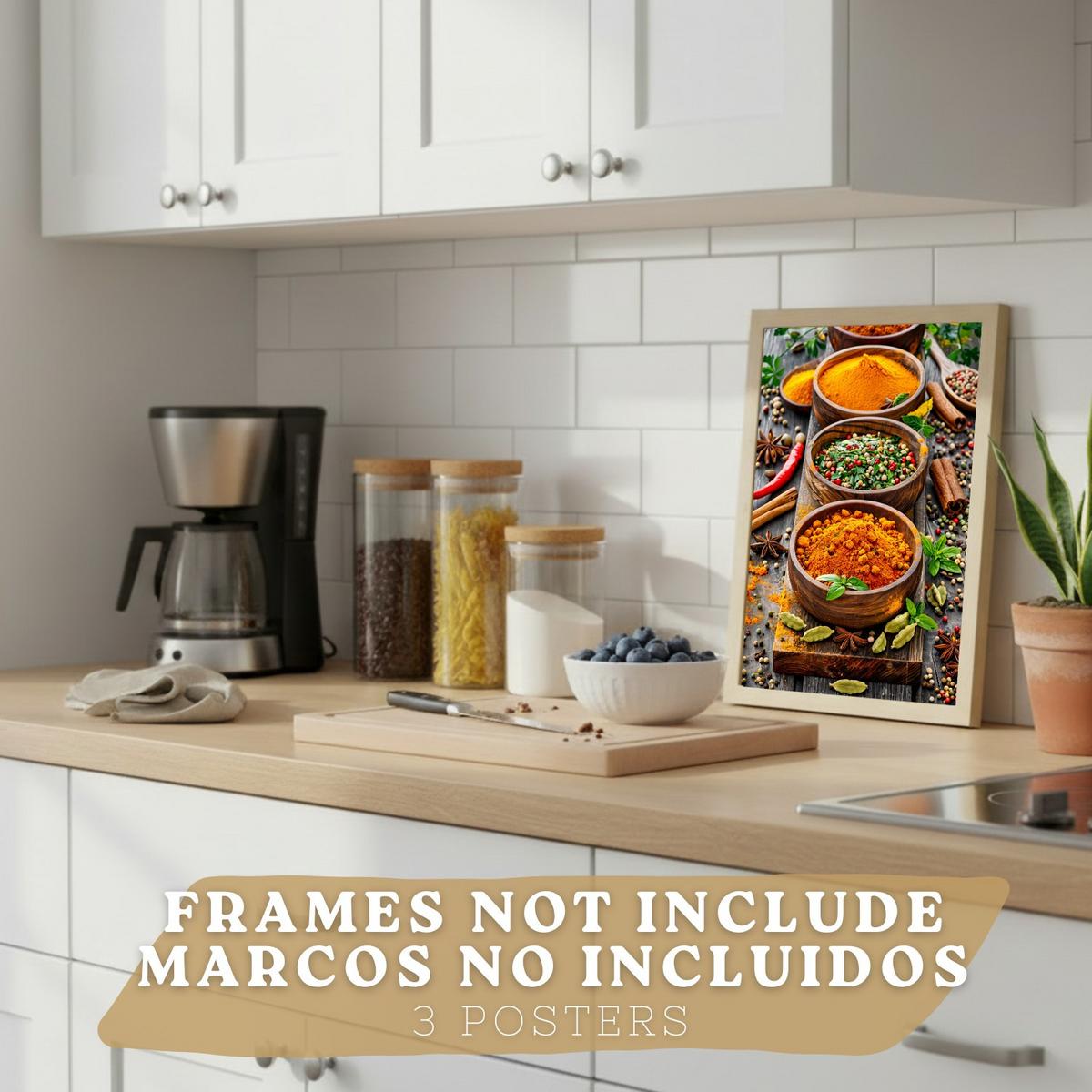 POSTER 3er Set Gewürze und Kräuter Wandbilder Aromatische Zutaten Food Fotografie Küche Esszimmer Deko Rahmenlos A3 - Klar, Papier (29.7/1/42cm) - Nacnic