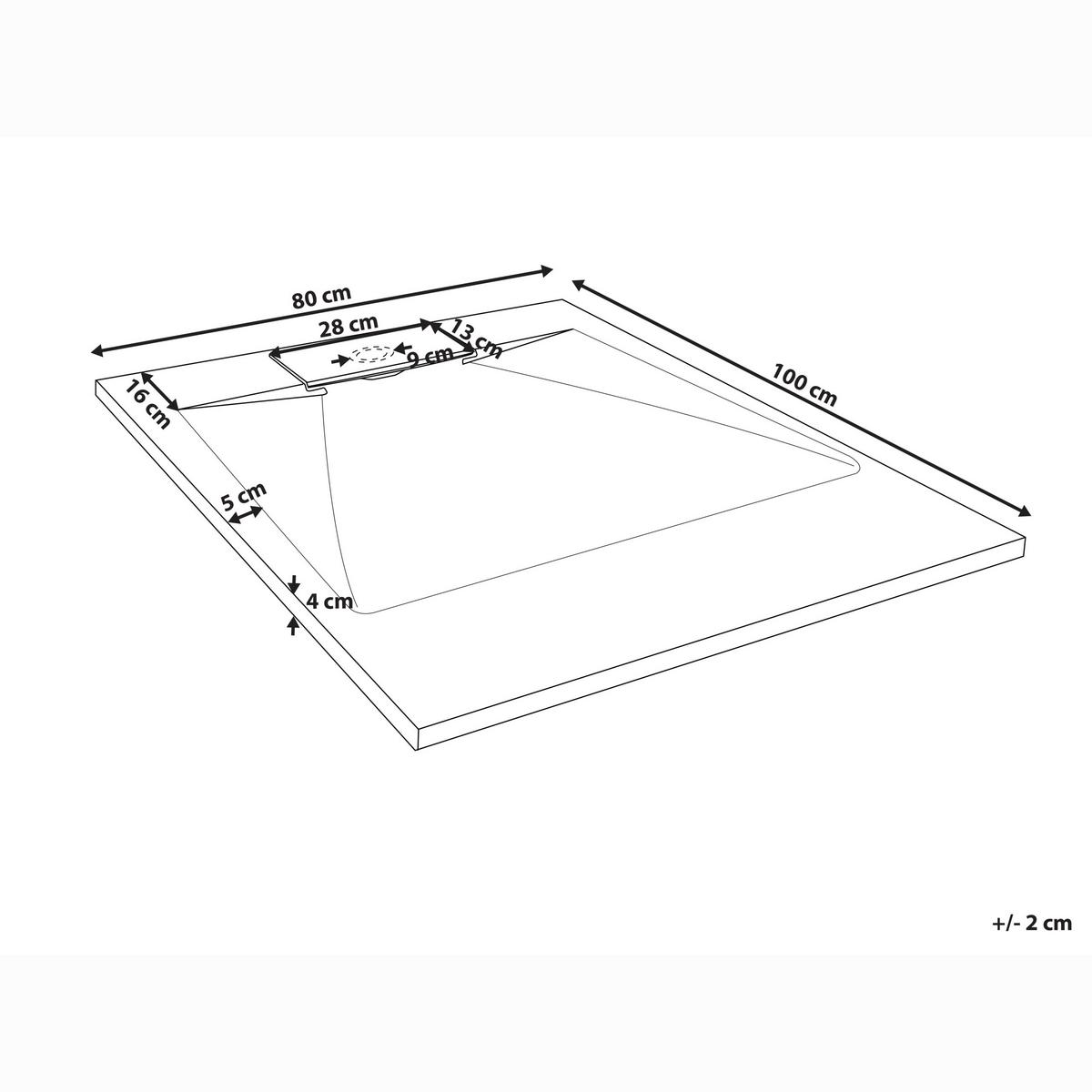 DUSCHWANNE 80/100/3 cm Grau Azzurro - Dunkelgrau/Grau, Kunststoff (100/3/80cm) - Beliani