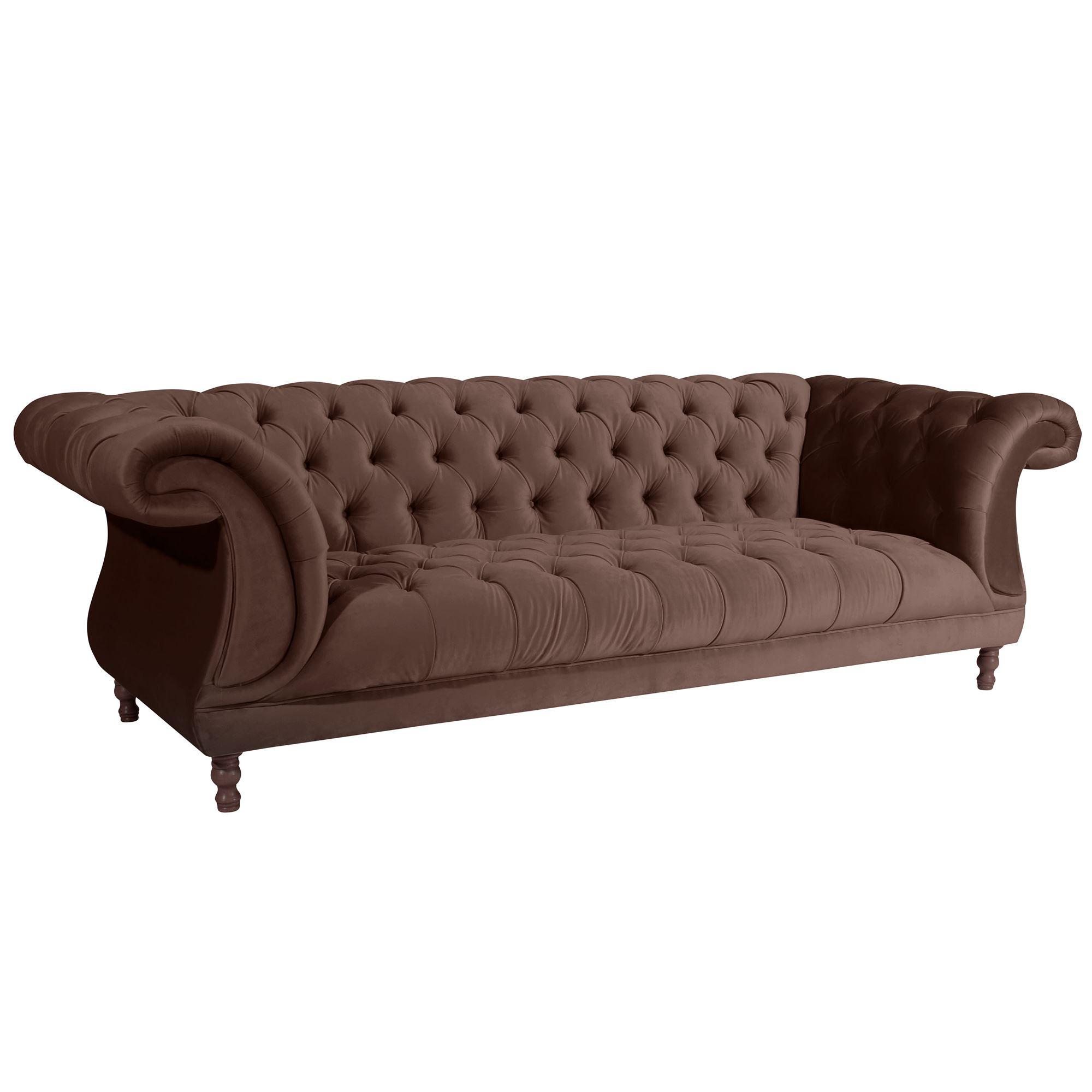 CHESTERFIELD Sofa 3-Sitzer Kaylin Samtvelours braun - Braun, Kunststoff (253/80/100cm) - 58aufmkessel
