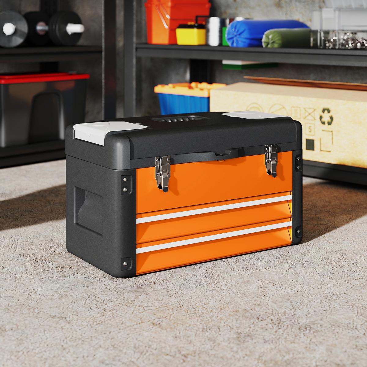 WERKZEUGKISTE leer, 49,7 x 25,3 x 28,9 cm Werkzeugkasten mit Schublade - Orange, Kunststoff (25.3/28.9/49.7cm) - HOMCOM