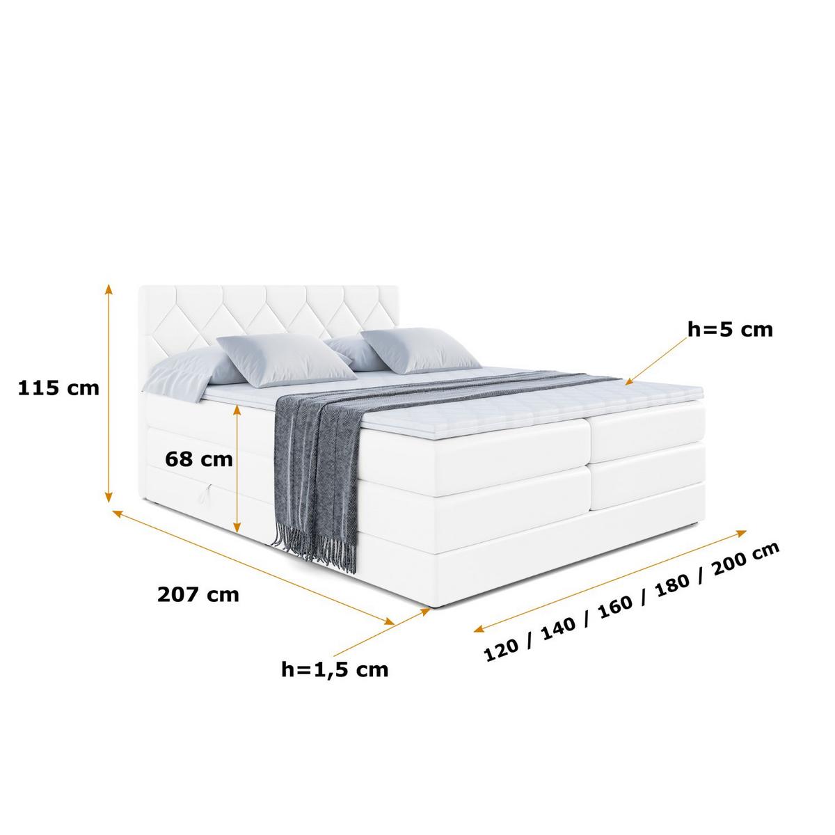 BOXSPRINGBETT CATOR KING - 140x200 - H3/H4 - Weiß Hochglanz - Weiß Hochglanz, Holzwerkstoff (140/200cm) - ALTDECOR