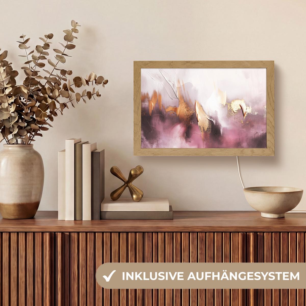 TISCHLEUCHTE Lila - Abstrakt - Farbe - Gold 30x20 cm - Baltimorefarben, Holzwerkstoff (8/30/20cm) - OnlyWow