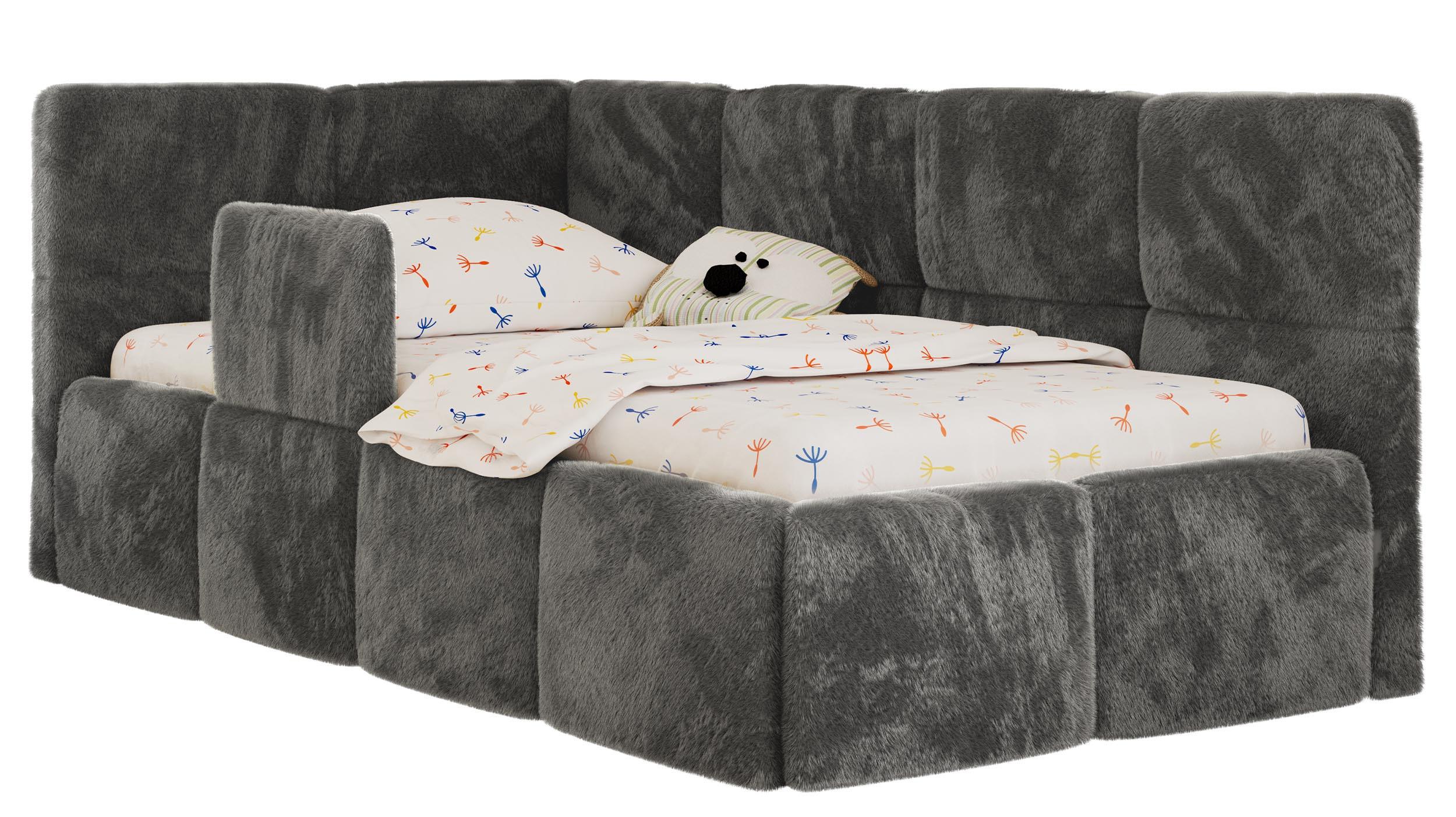 POLSTERBETT ARVO ALTA 90/200 - Dunkelgrau Plüsch - Multitaschenfederkernmatratze - Links - Dunkelgrau, Textil (90/200cm) - MKS