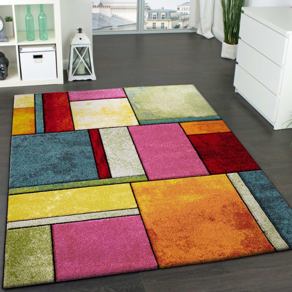 KURZFLORTEPPICH, geometrisch, Florhöhe 13 mm, Mehrfarbig, 60 x 110 cm - Multicolor, Textil (110/60cm) - KADIMA DESIGN