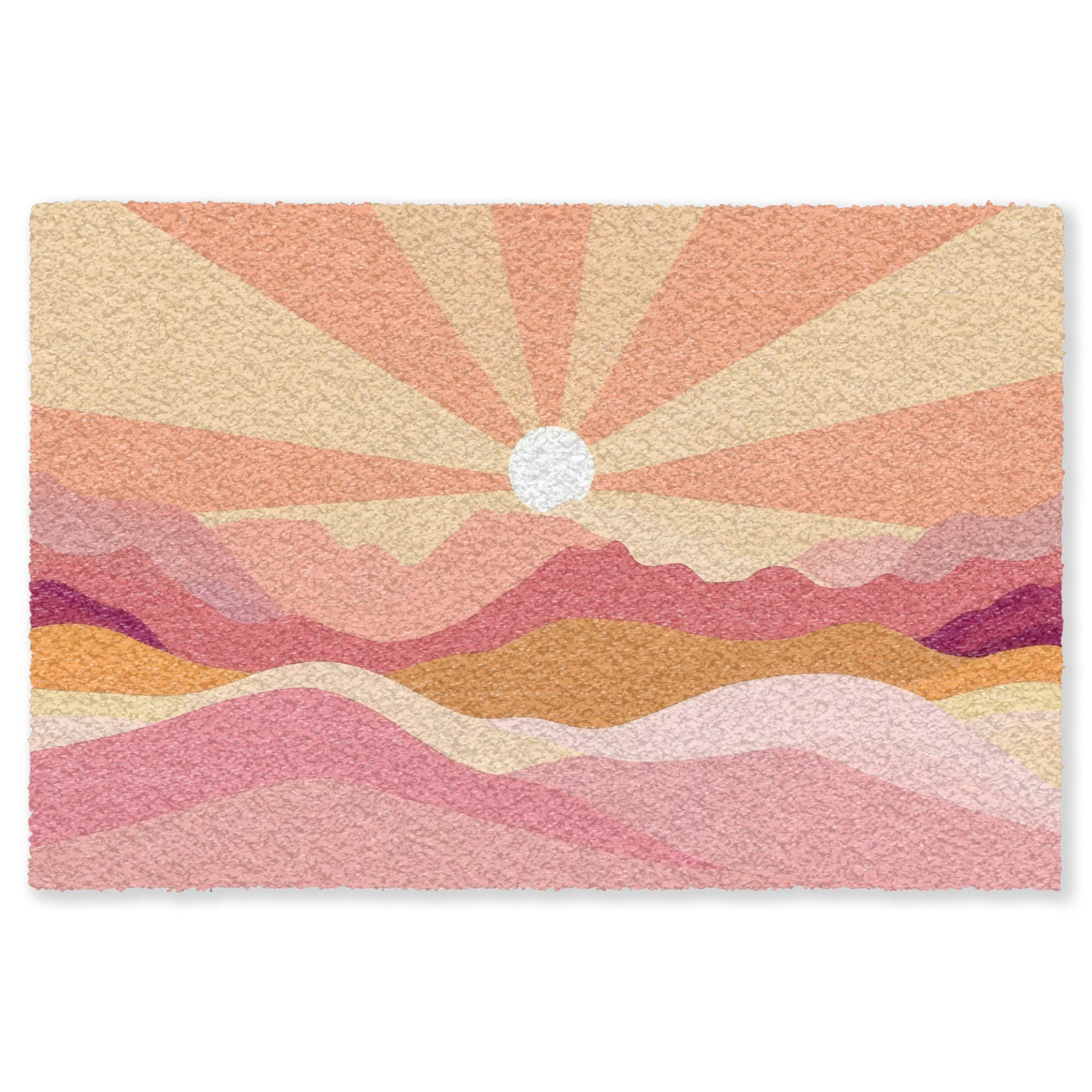FUSSMATTE Berge - Abstrakt - Sonnenstrahlen - Rosa Sauberlaufmatte 90x60 cm - Rosa, Kunststoff (90/0.4cm) - MuchoWow