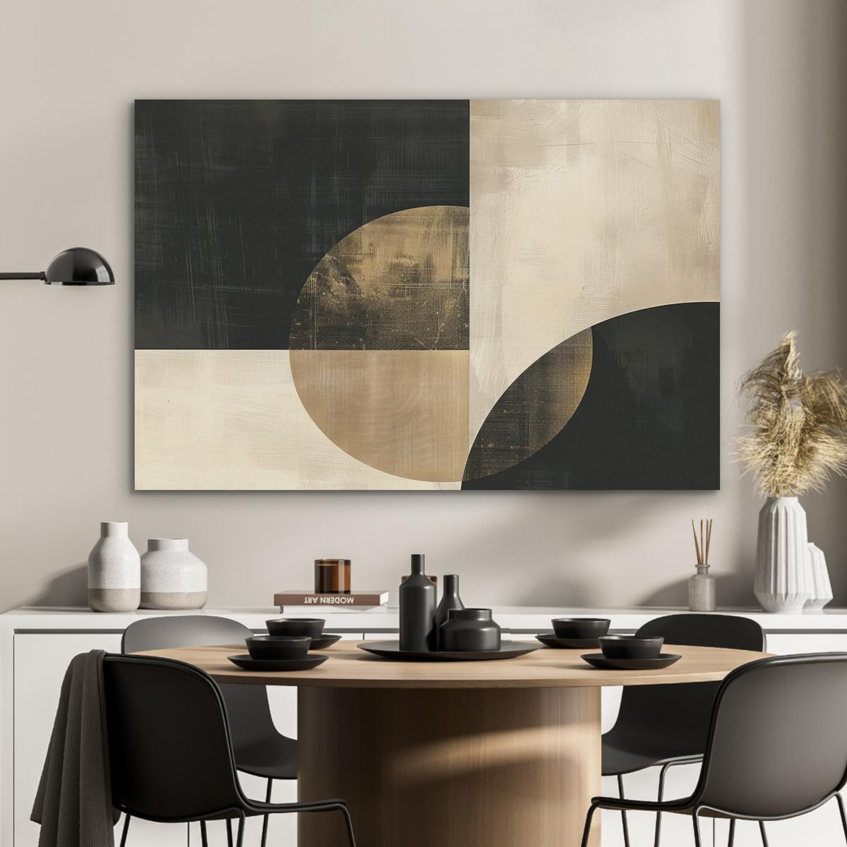 AKUSTIKBILD Abstrakt - Geometrische Formen - Schwarz - Gold Wandbild Wohnzimmer 100x70 cm - Ecru, Kunststoff (100/70/0.9cm) - MuchoWow