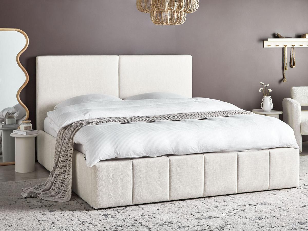 BETT mit Stauraum 180/200 cm Stoff Cremeweiß Castelnavet - Creme, Textil (180/200cm) - Beliani