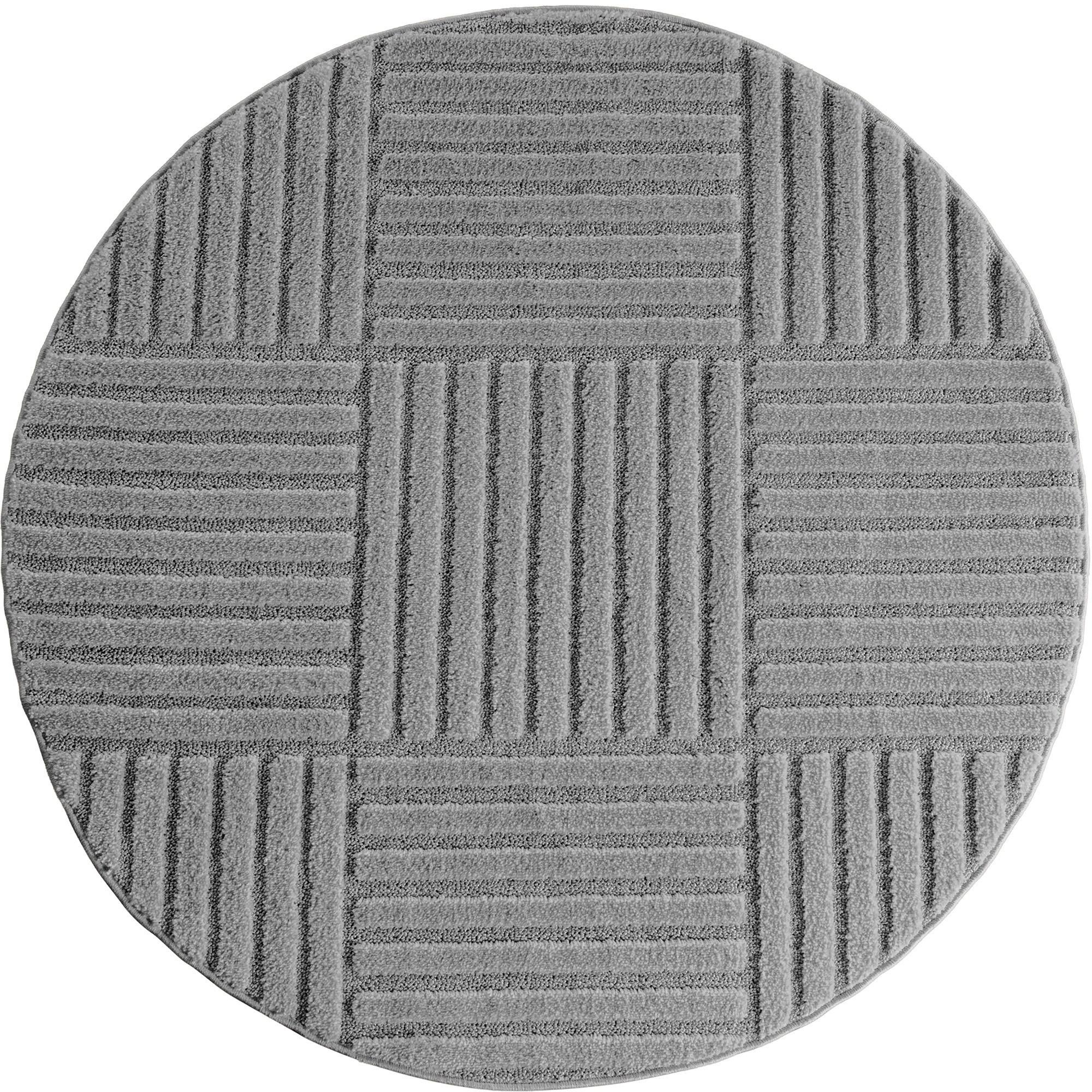 TEPPICH Hochflor RIGI in Silber, mit Cord-Streifen-Patchwork, Ø 200 cm - Silberfarben, Textil (200/200cm) - KADIMA DESIGN