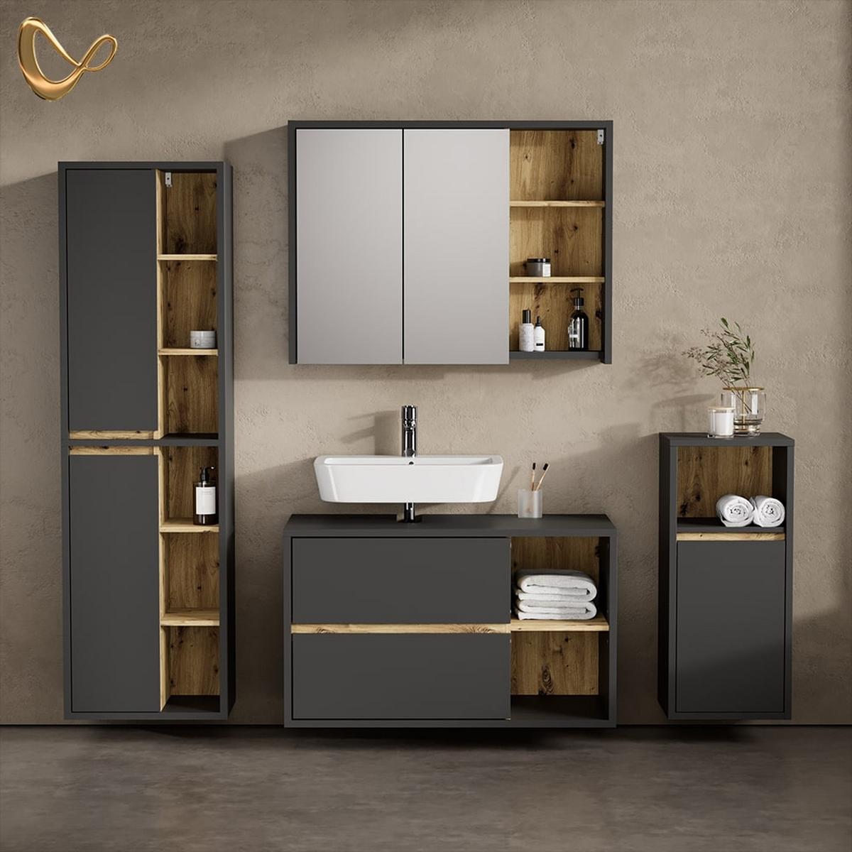 BADMÖBEL-SET Vomano Anthrazit 4 Teile - Anthrazit, Holzwerkstoff (100/60/45cm) - Livinity®