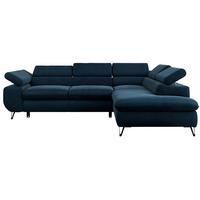 ECKSOFA PETER L Dunkelblau Velvet - Rechts Seite - Schwarz/Dunkelblau, Textil/Metall (273/208cm) - MKS