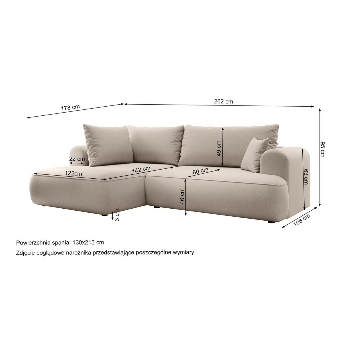 ECKSOFA Ovo Hellbeige Samt - Beige/Schwarz, Kunststoff/Textil (165/260cm) - Selsey