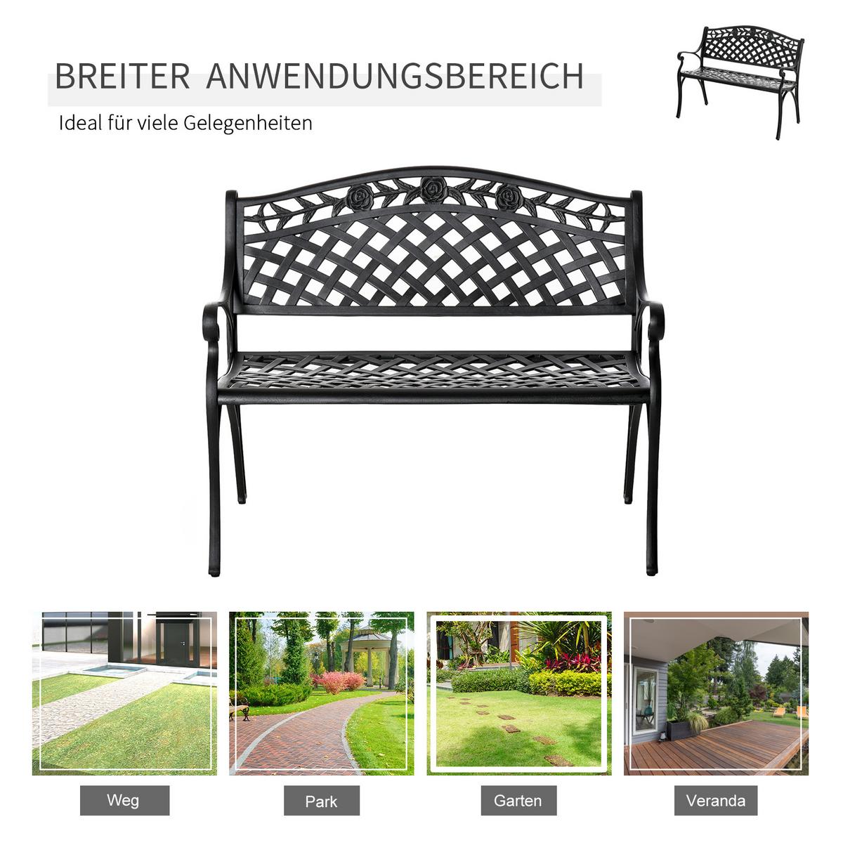 METALLBANK, 102,5 x 61 x 84 cm, Aluminum, Schwarz - Schwarz, Metall (61/84/102.5cm) - Outsunny
