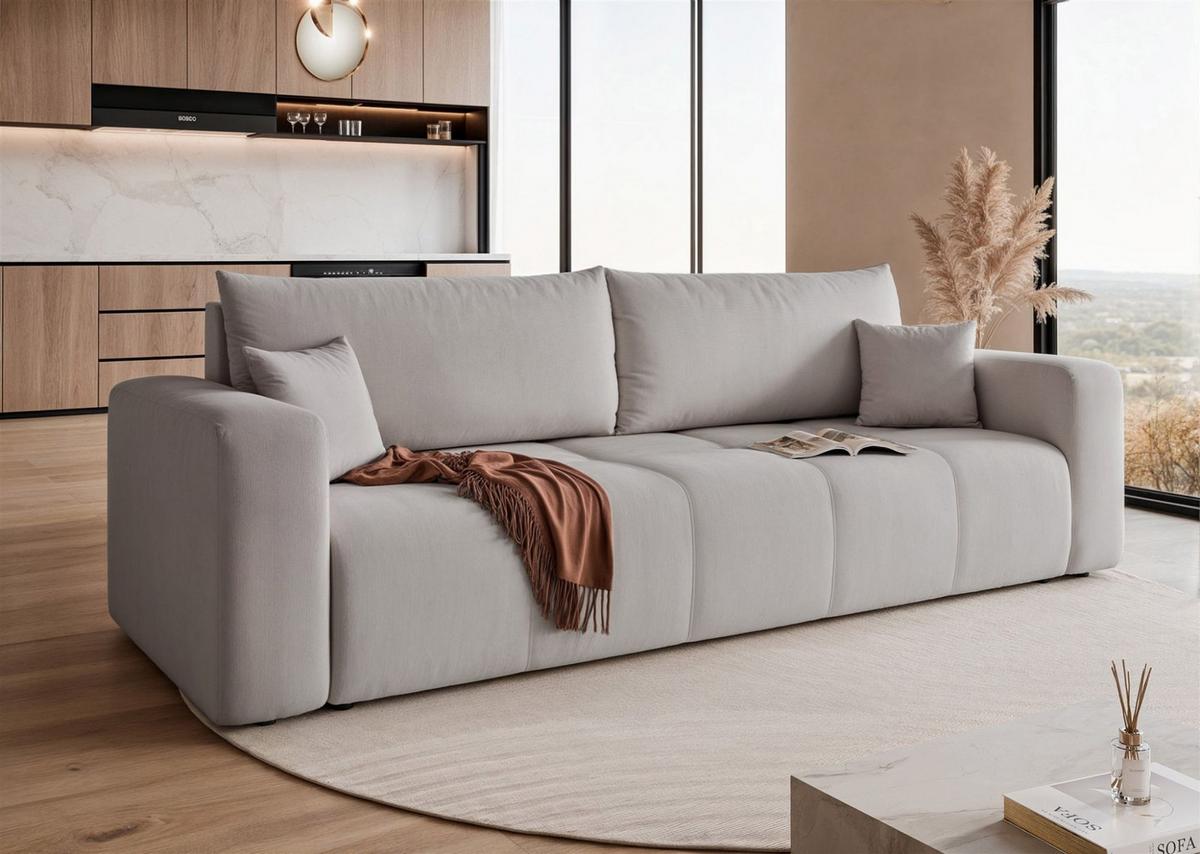 SCHLAFSOFA Leros - Hellgrau, Holzwerkstoff/Textil (244/79/93cm) - Fun Möbel